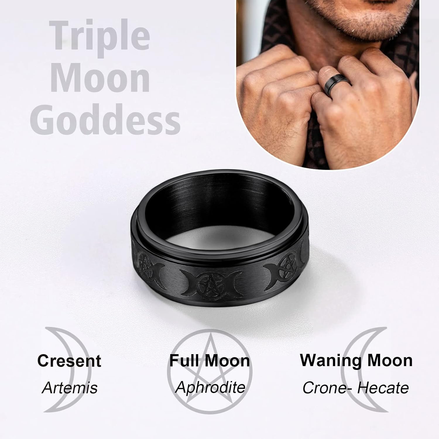 Triple Moons Spinner Band Rings