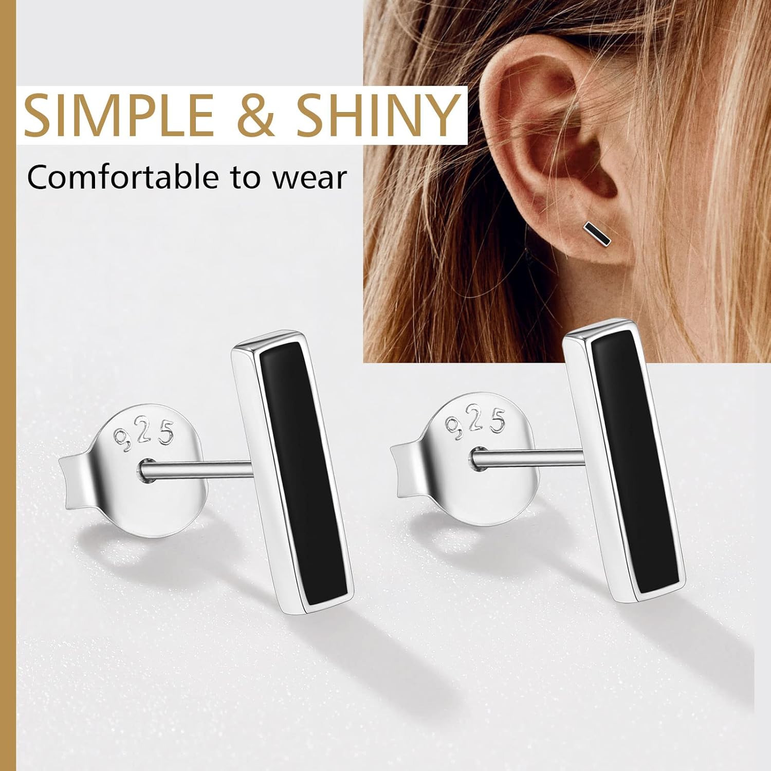 Black Bar Stick Stud Earrings