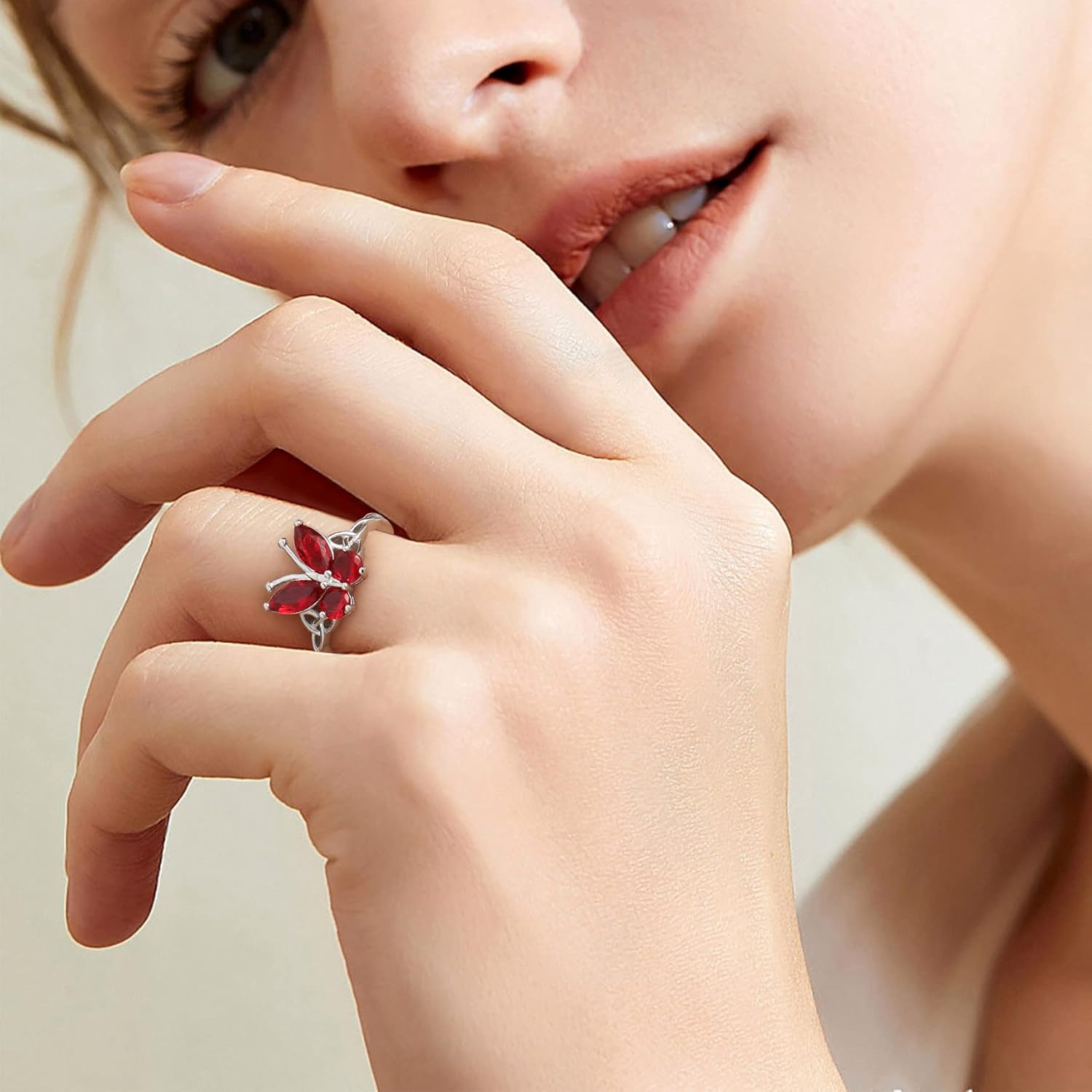 January Garnet Butterfly Birthstone Stackable Rings