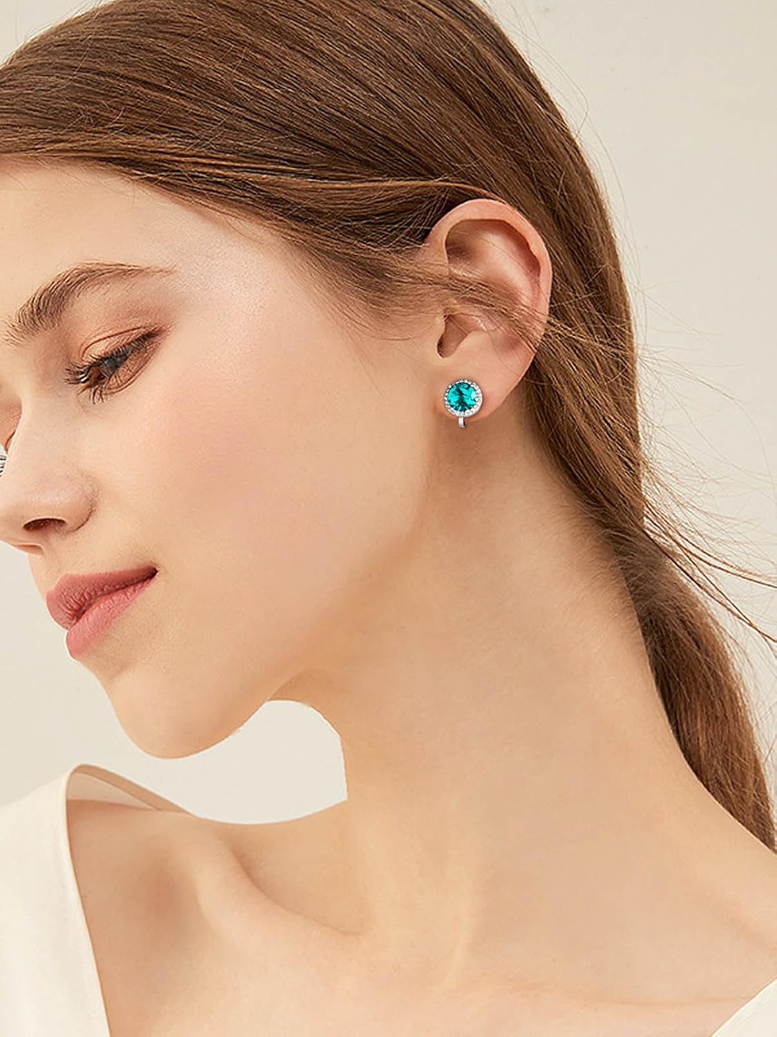 Clip on Round Birthstone Stud Earrings