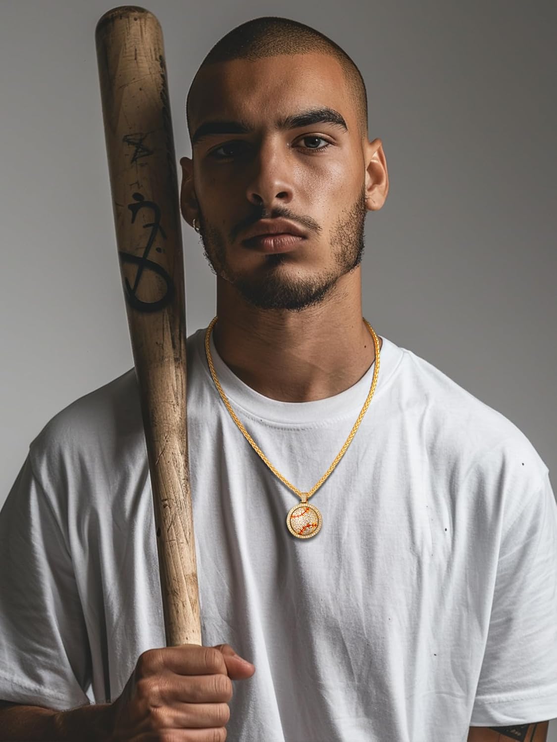 Bling Baseball Spinning Gold Necklace 