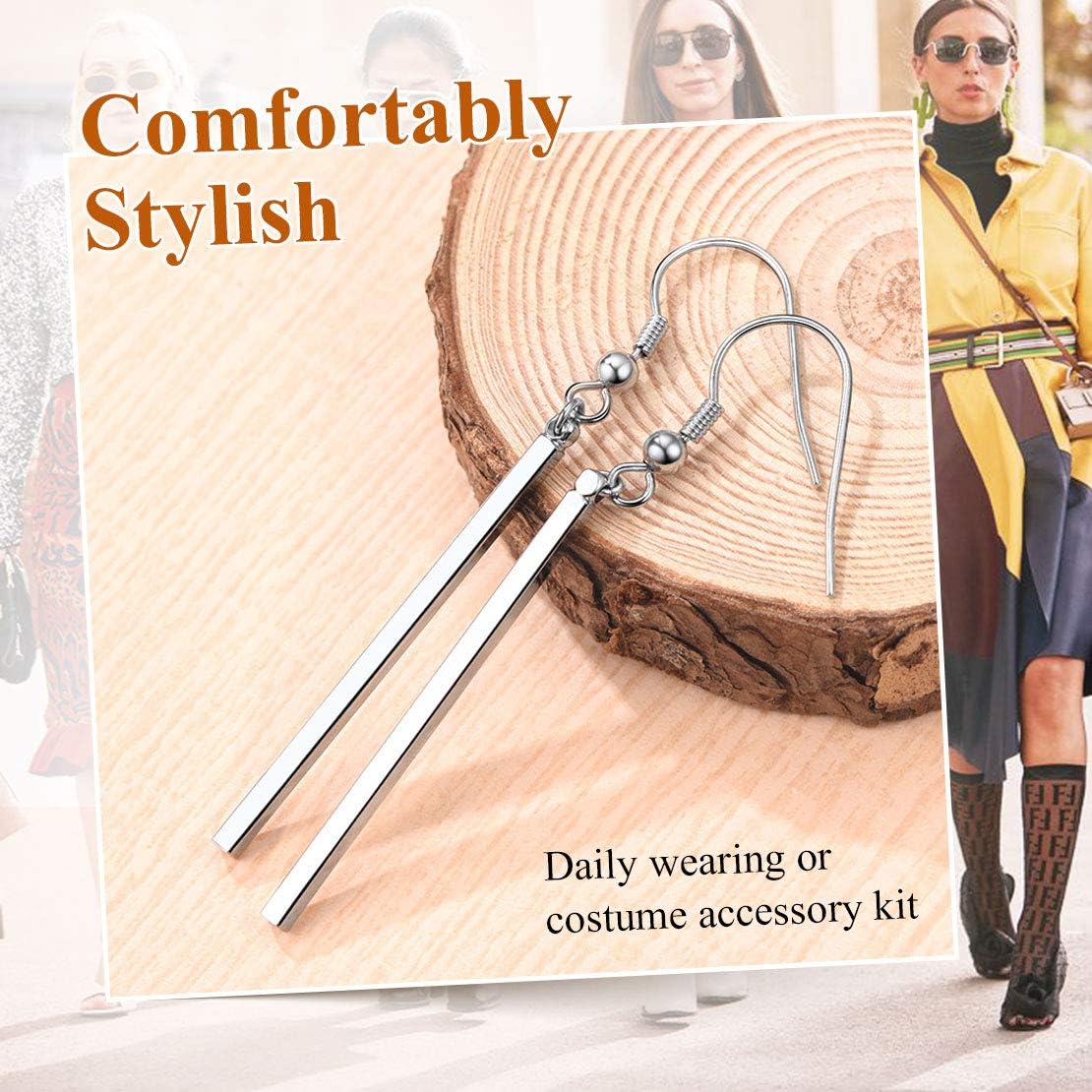 Stick Dangle Dangly Geometric Pillar Bar Drop Earrings 