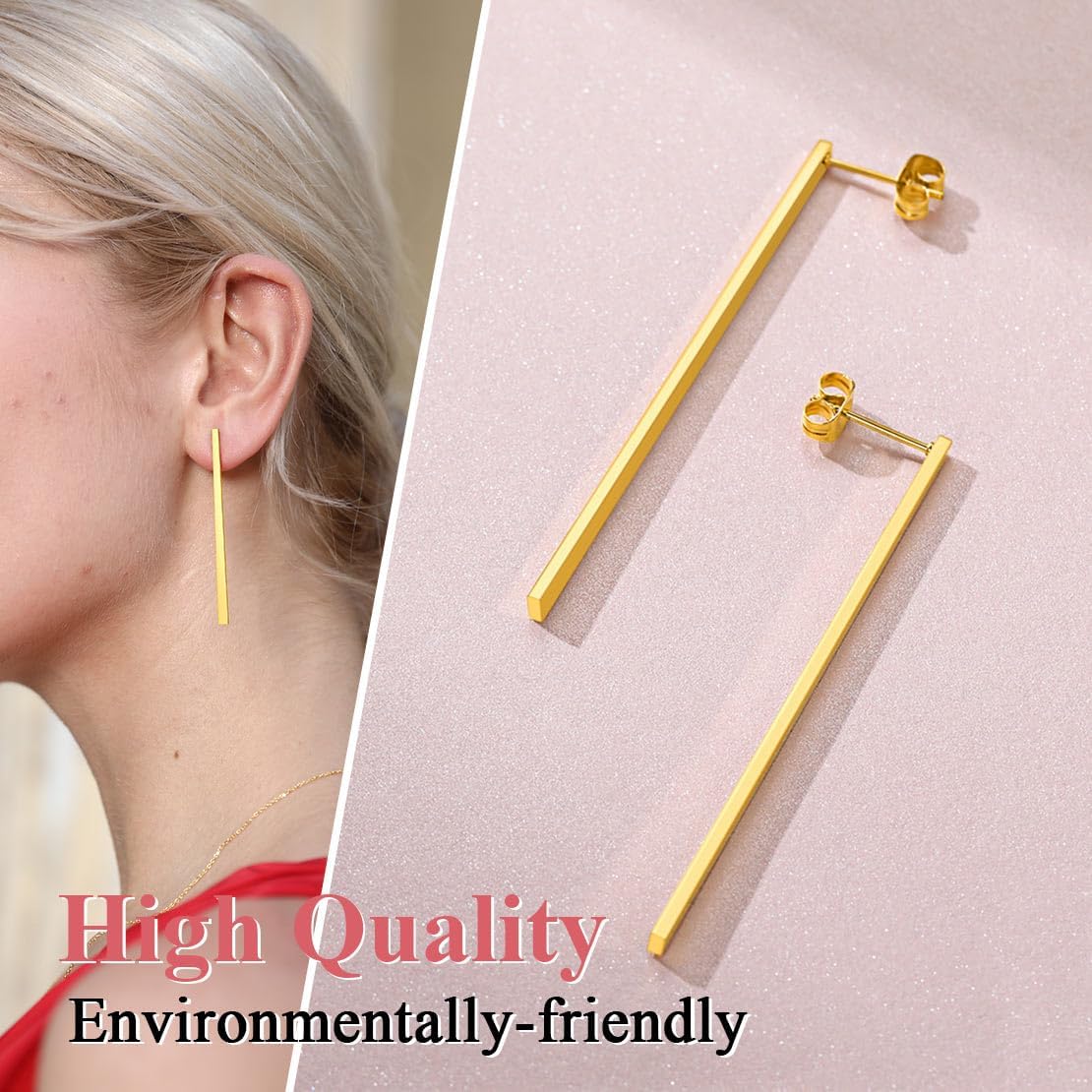Thin Bar Flat Rectangle Long Chain Drop & Dangle Earring