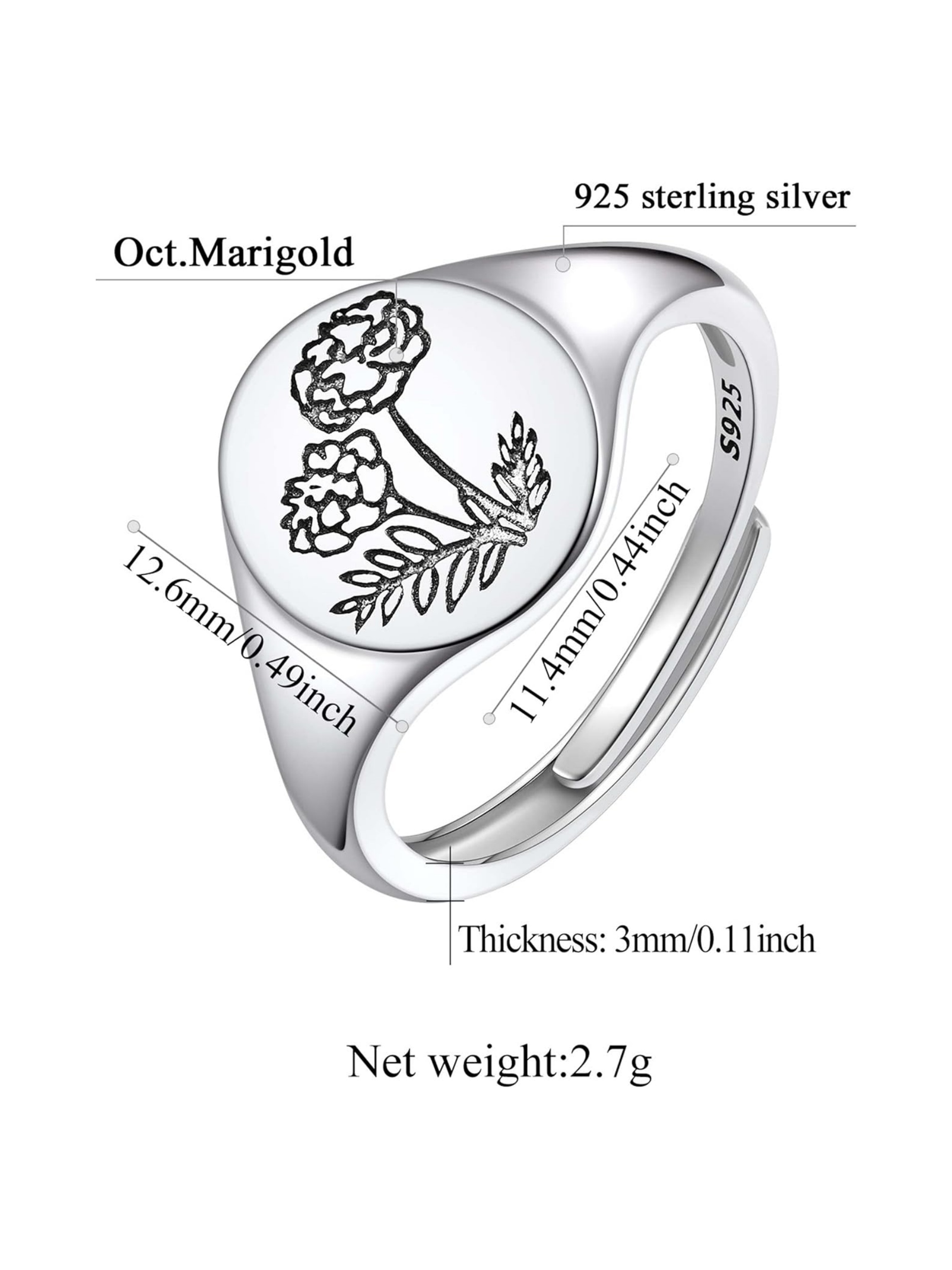 Birth Month Flower Signet Ring