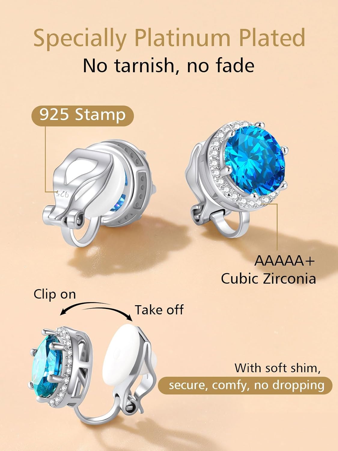 Clip on Round Birthstone Stud Earrings