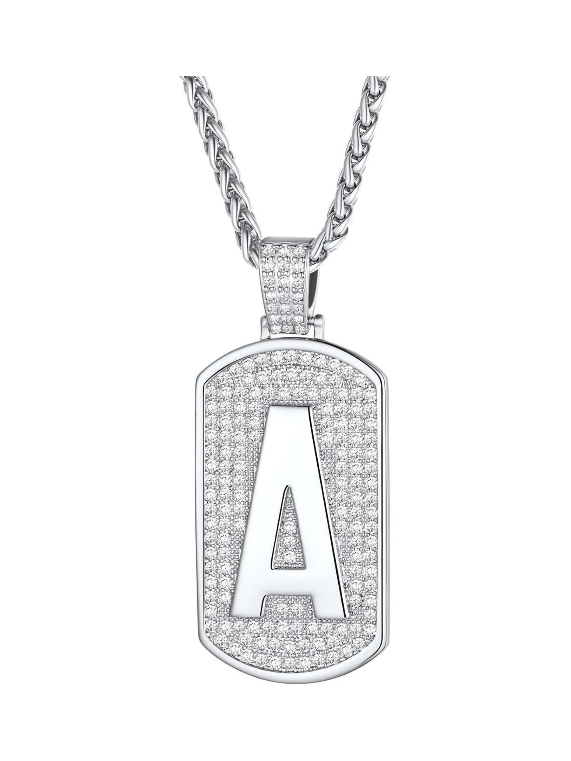 Initial Letter Pendant Cubic Zirconia Dog Tag Necklace