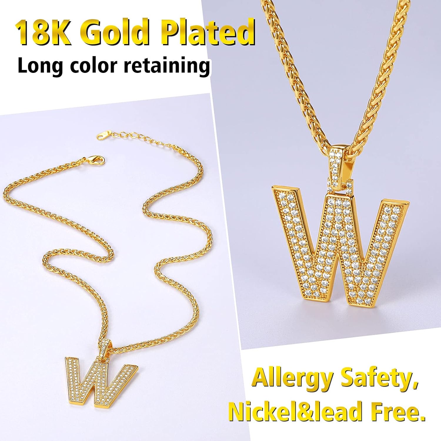 18K Gold Plated Zirconia Letter Chain Necklaces