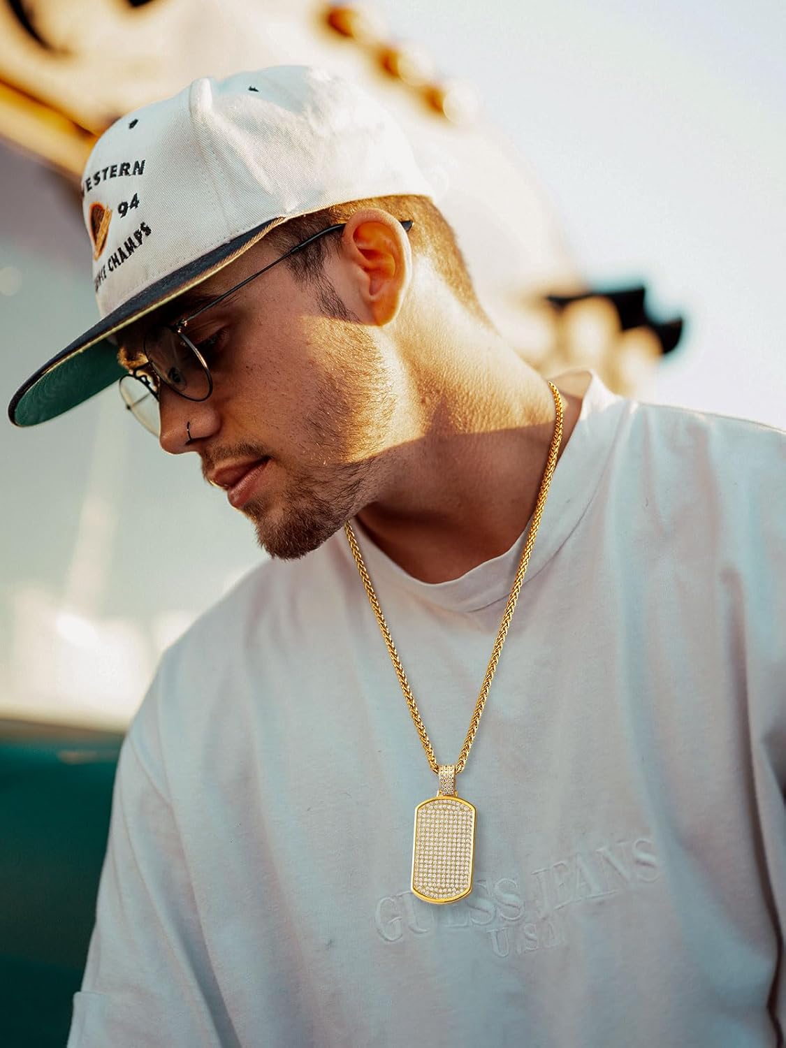 Dog Tag Chain with Cubic Zirconia Necklace 