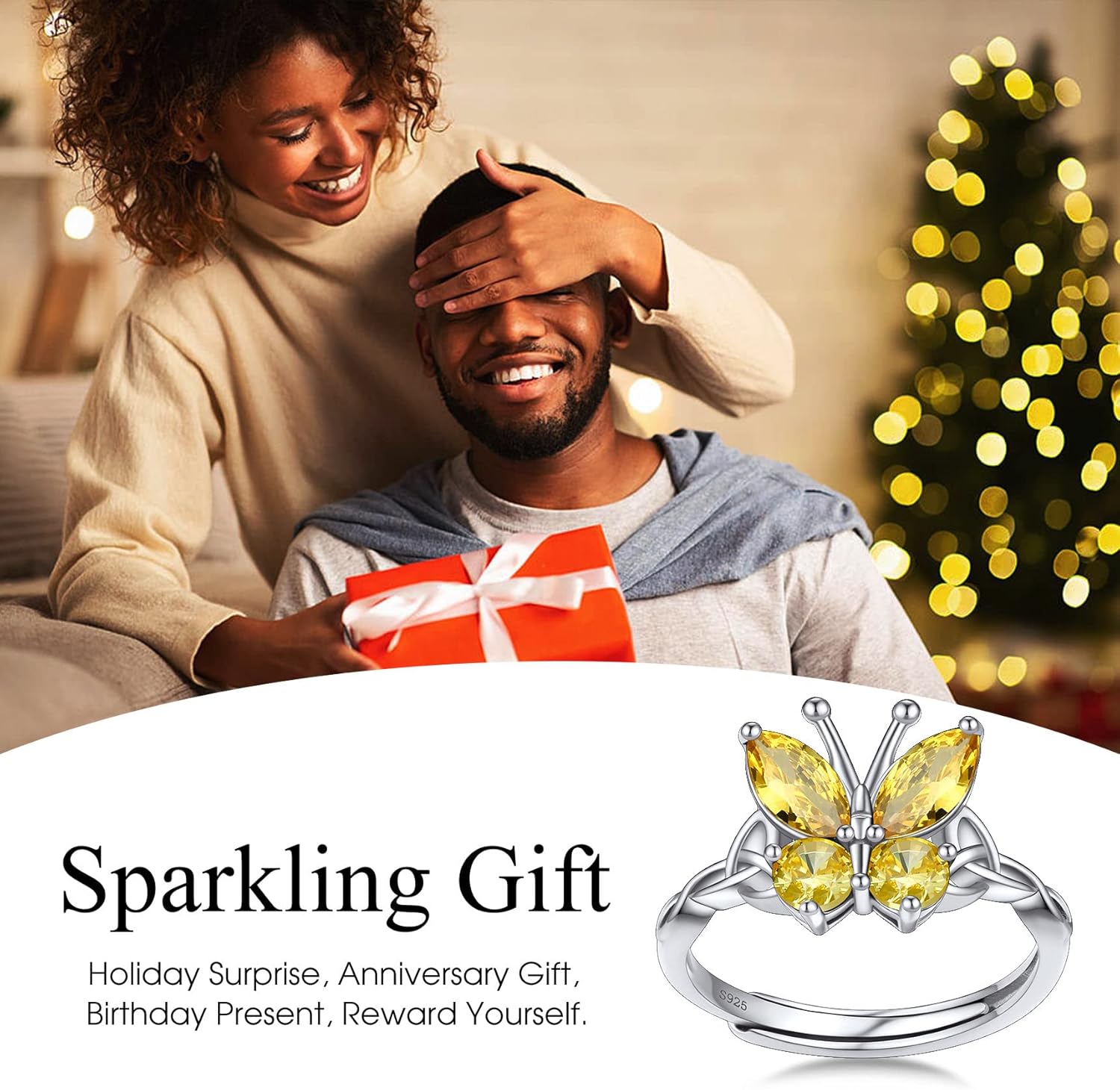 November Citrine Butterfly Birthstone Stackable Rings