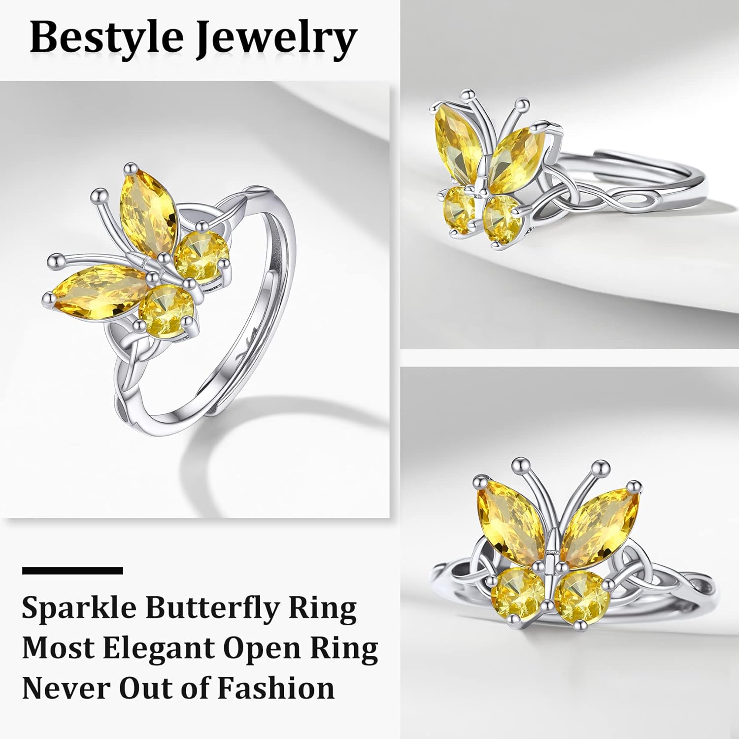 November Citrine Butterfly Birthstone Stackable Rings
