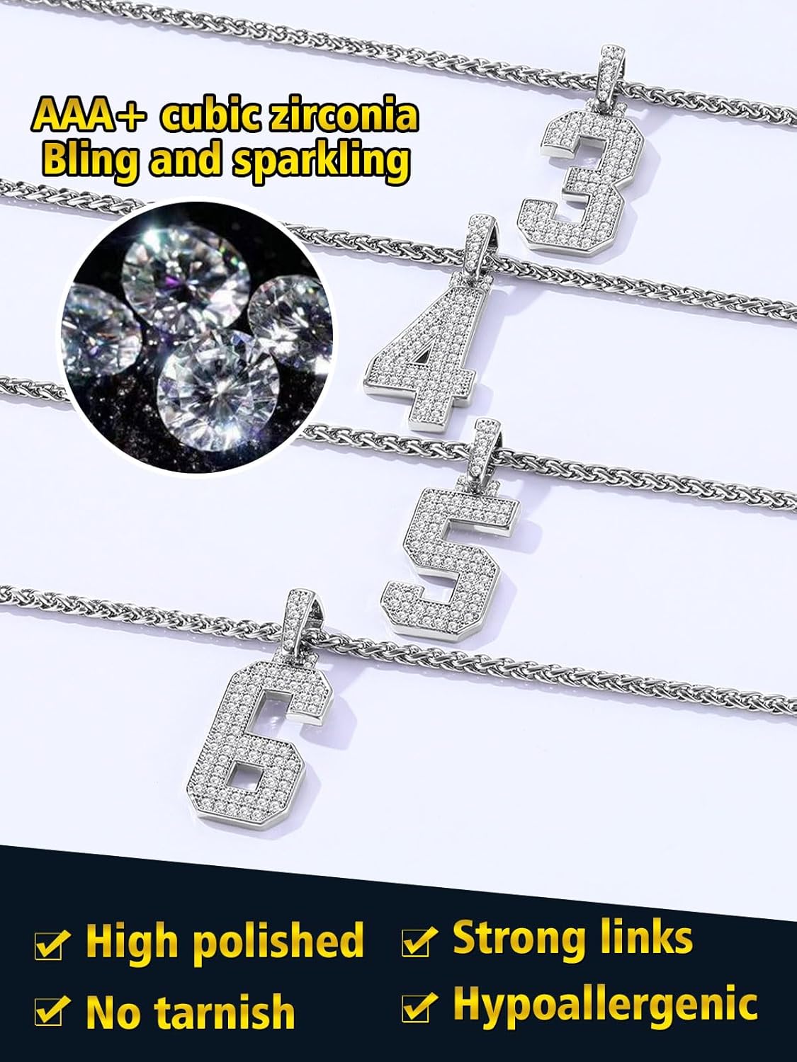 Bling CZ Diamond  Number Three Necklace 
