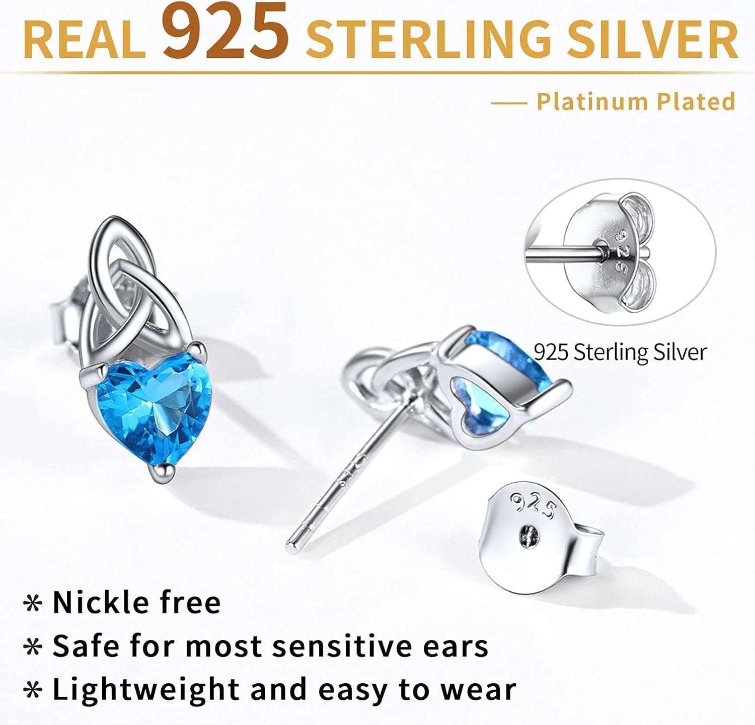 Brilliant Heart Cut Birthstone & Celtic Knot Stud Earrings