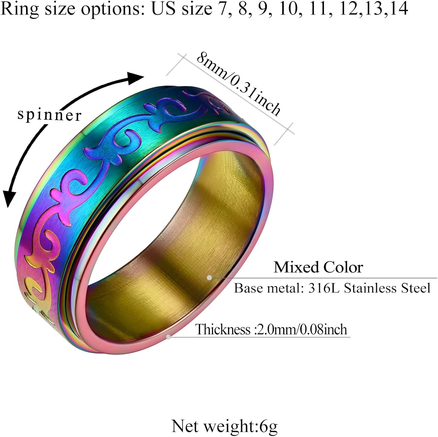 Rattan Pattern Spinner Band Rings