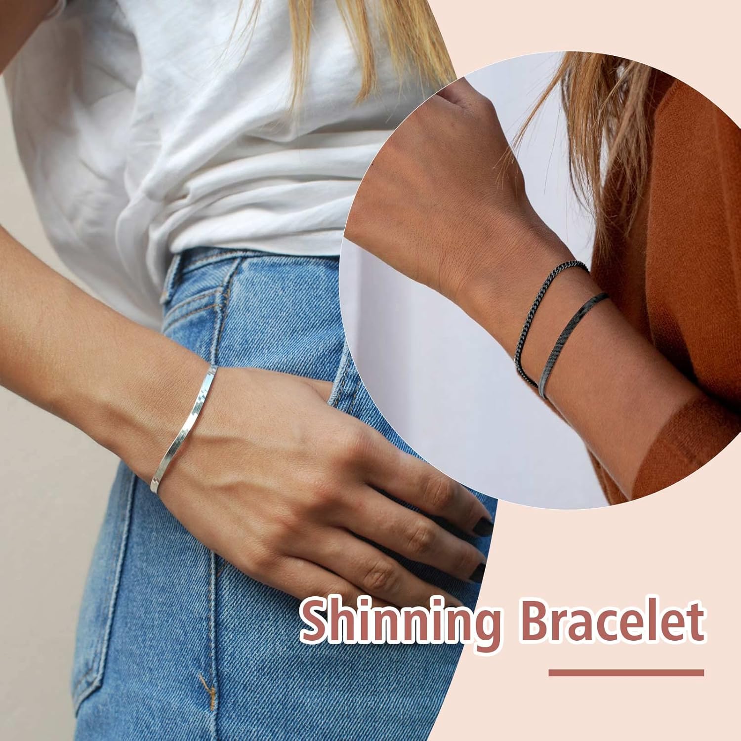 Dainty Flat Snake Herringbone Wrist Link Bracelets 