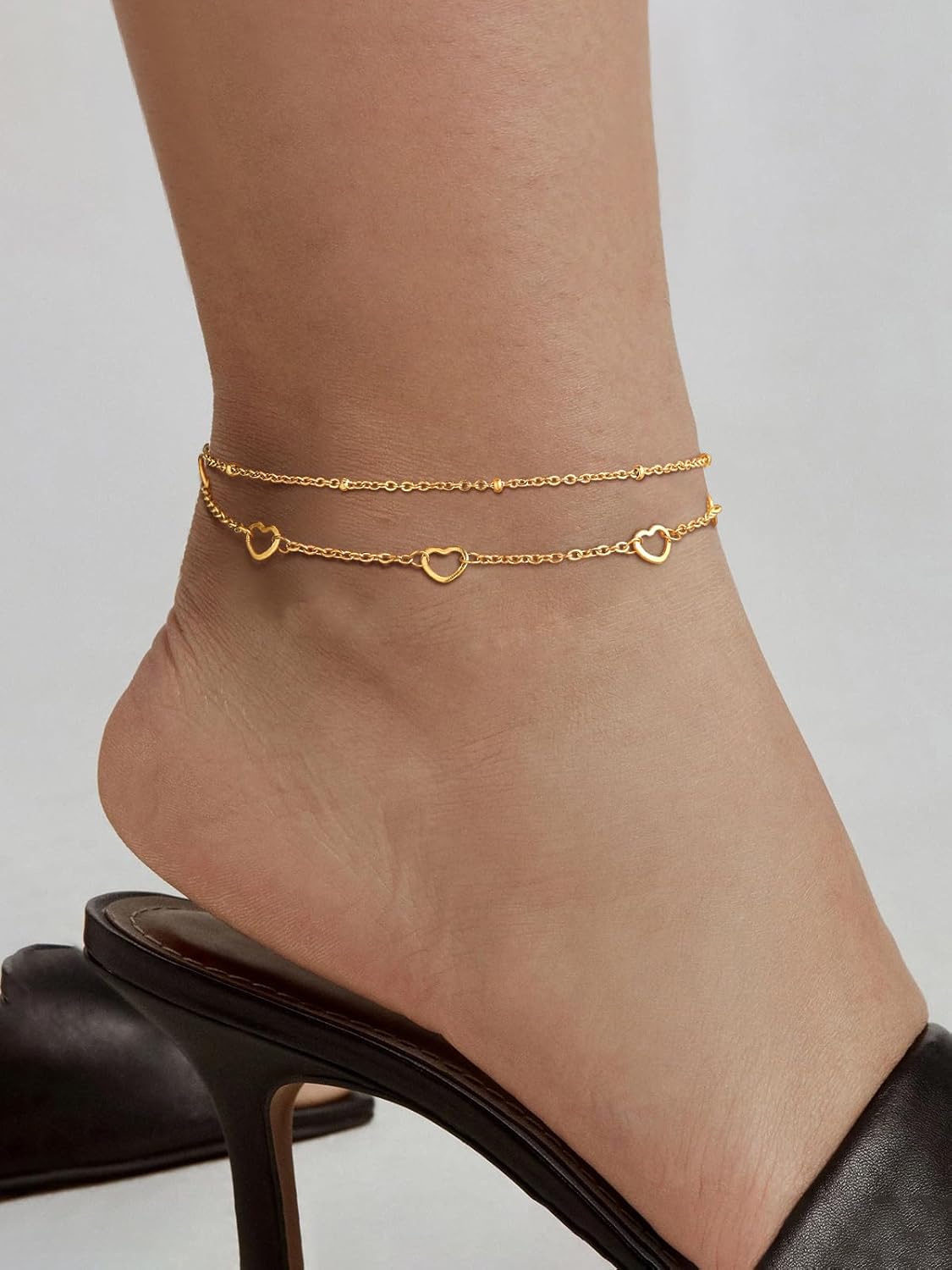 Plus Size Waterproof Heart Charms Layered Ankle