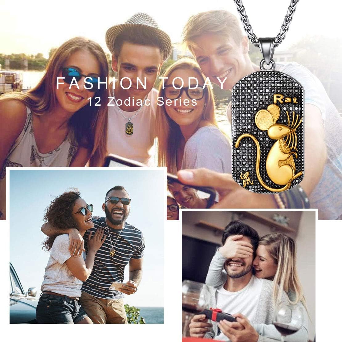 Year of the Rat Horoscope Antiqued Finish Zodiac Sign Necklaces 