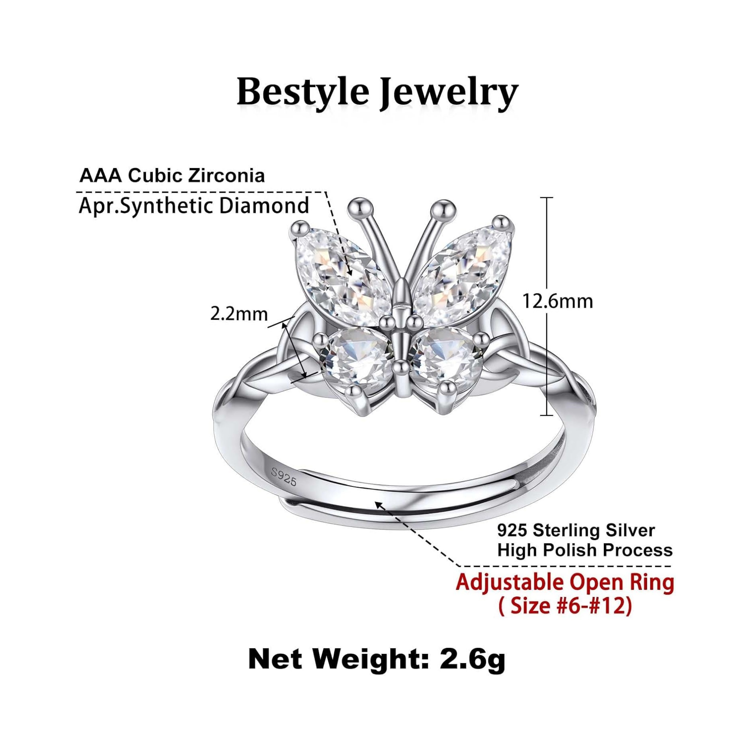 April Clear Quartz Butterfly Birthstone Stackable Rings