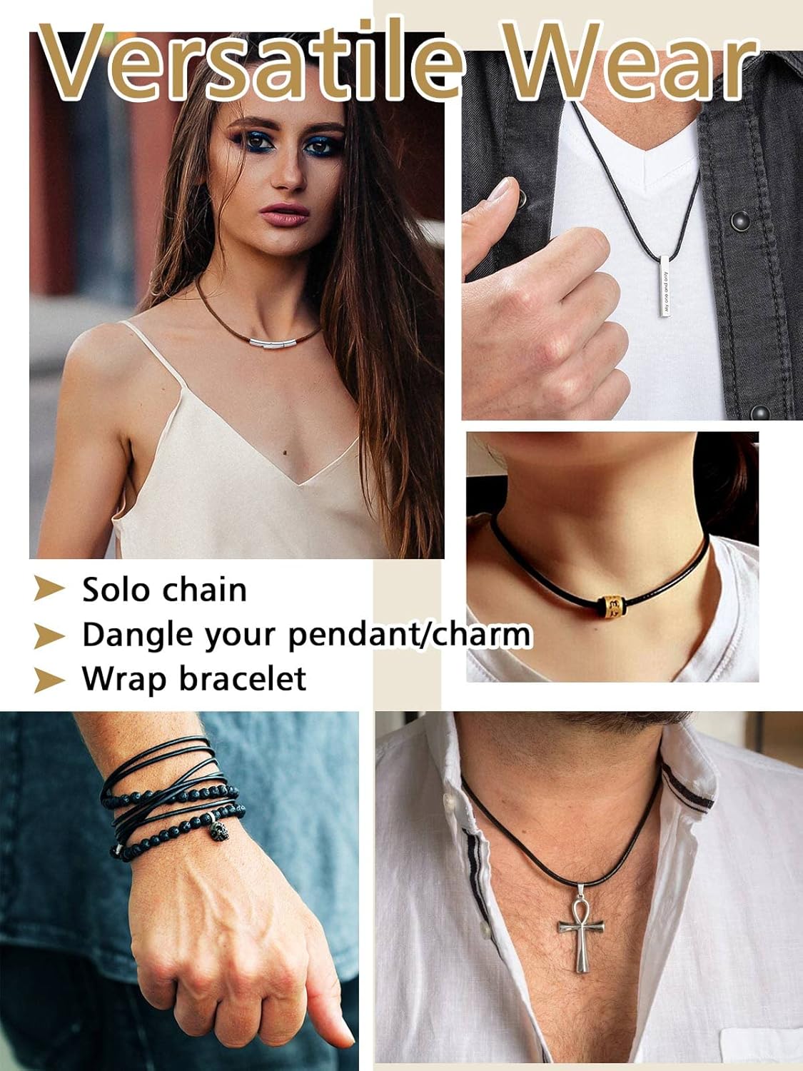 3mm Width Braided Leather Necklace Cord with Stainless Steel Clasp