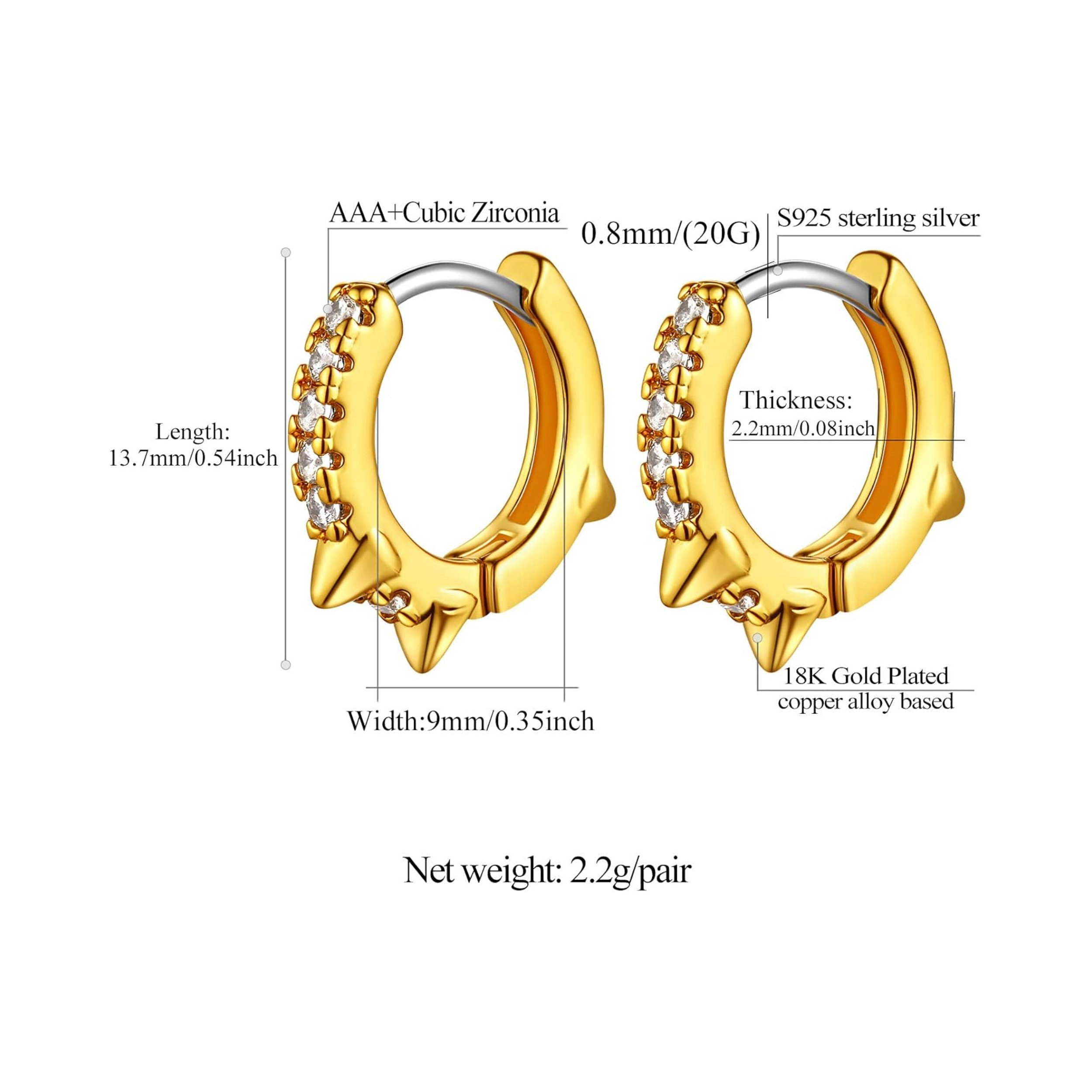 Cool Spike Wire Circle Lightweight with Hypoallergenic Silver Post Huggie Hoops Earrings 