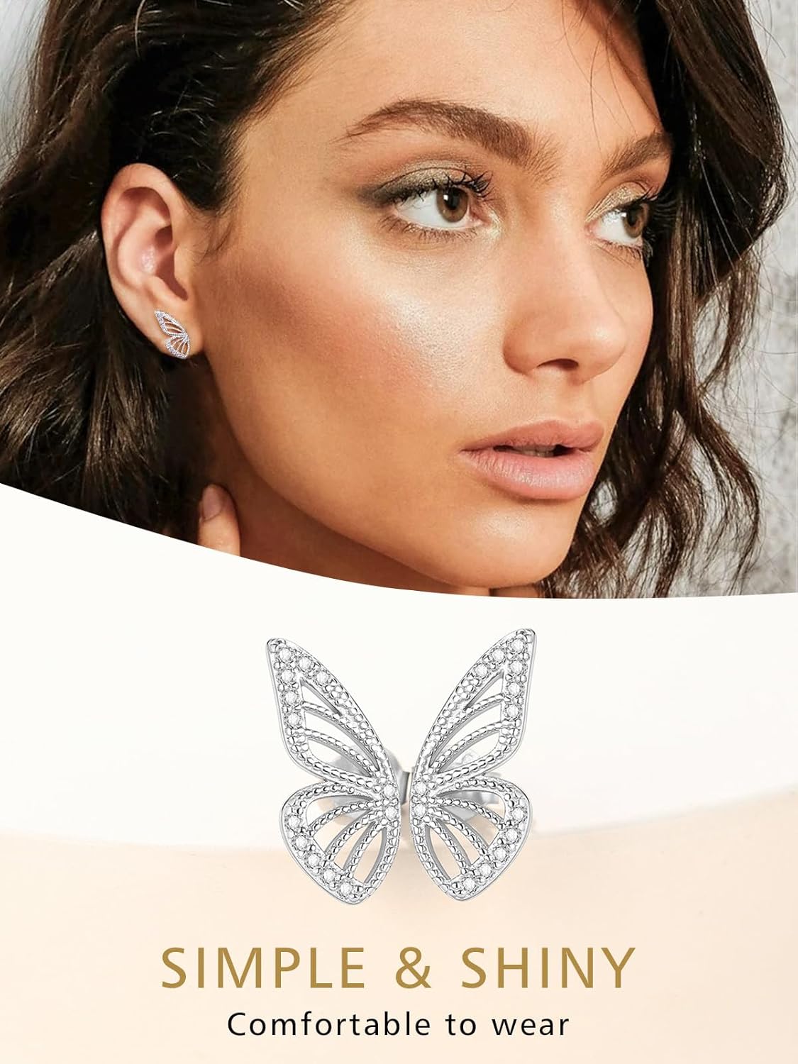Asymmetric Butterfly Wings Small Cubic Zirconia Diamond Studs Earrings