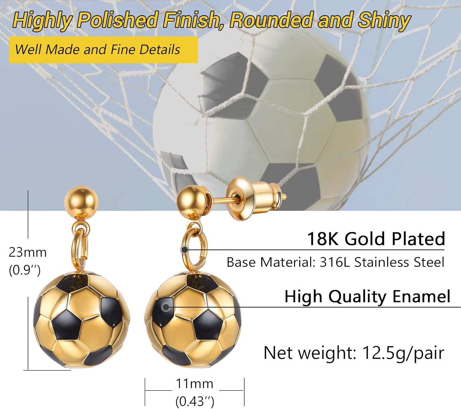 3D Soccer Ball Charms Dangle  Earrings