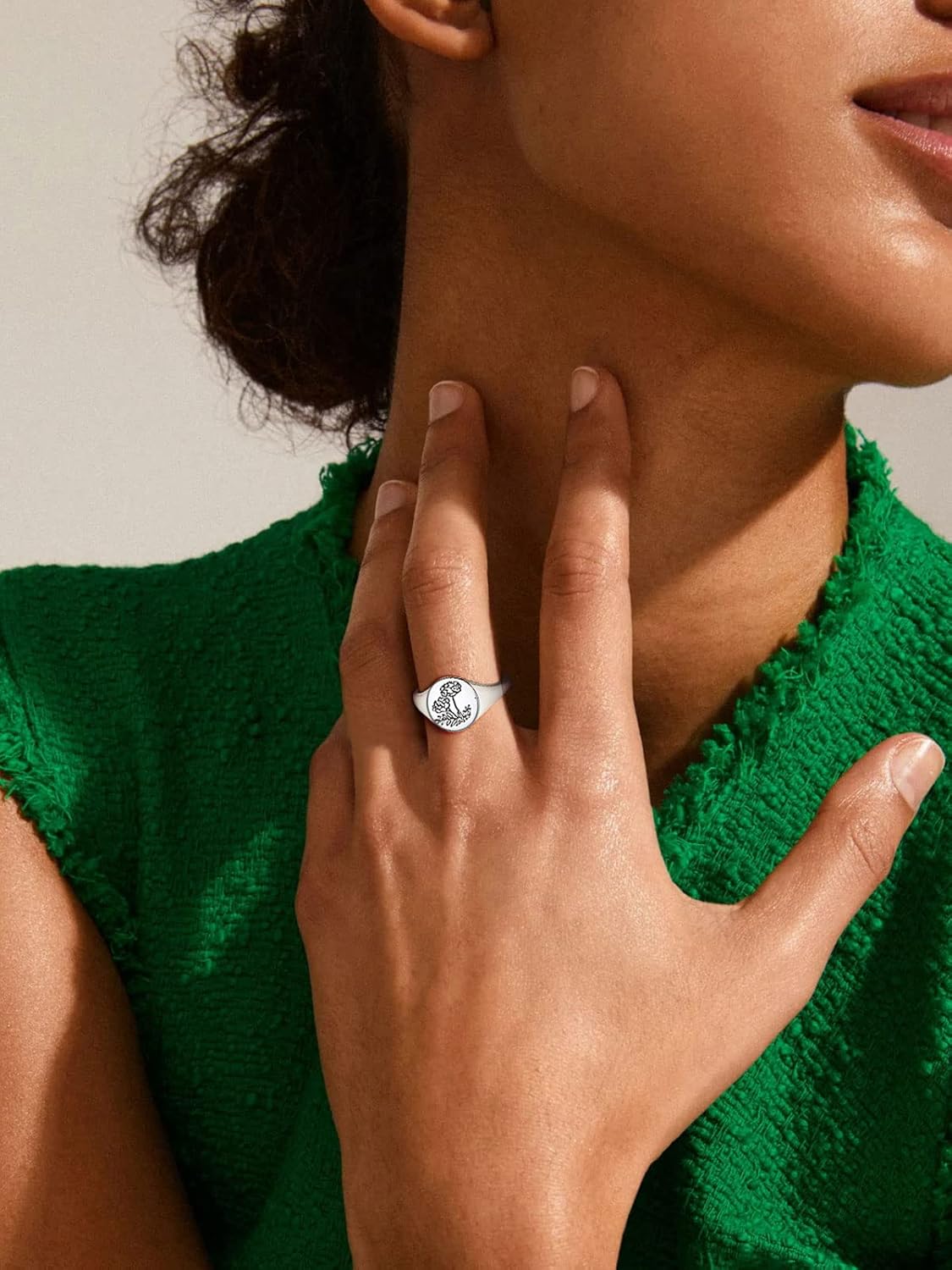 Birth Month Flower Signet Ring