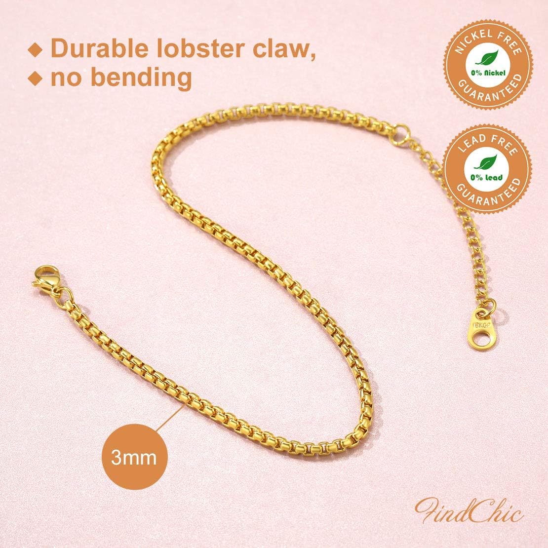 Stainless Steel Adjustable Box Link Chains Ankle