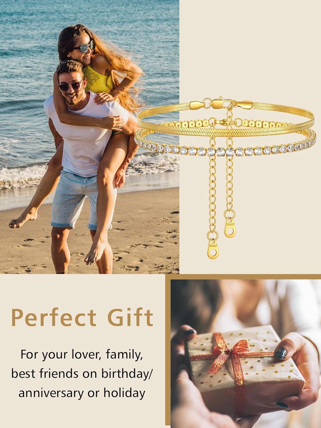 2PCS Herringbone & Tennis Chain Foot Jewelry Anklets Jewelry Set