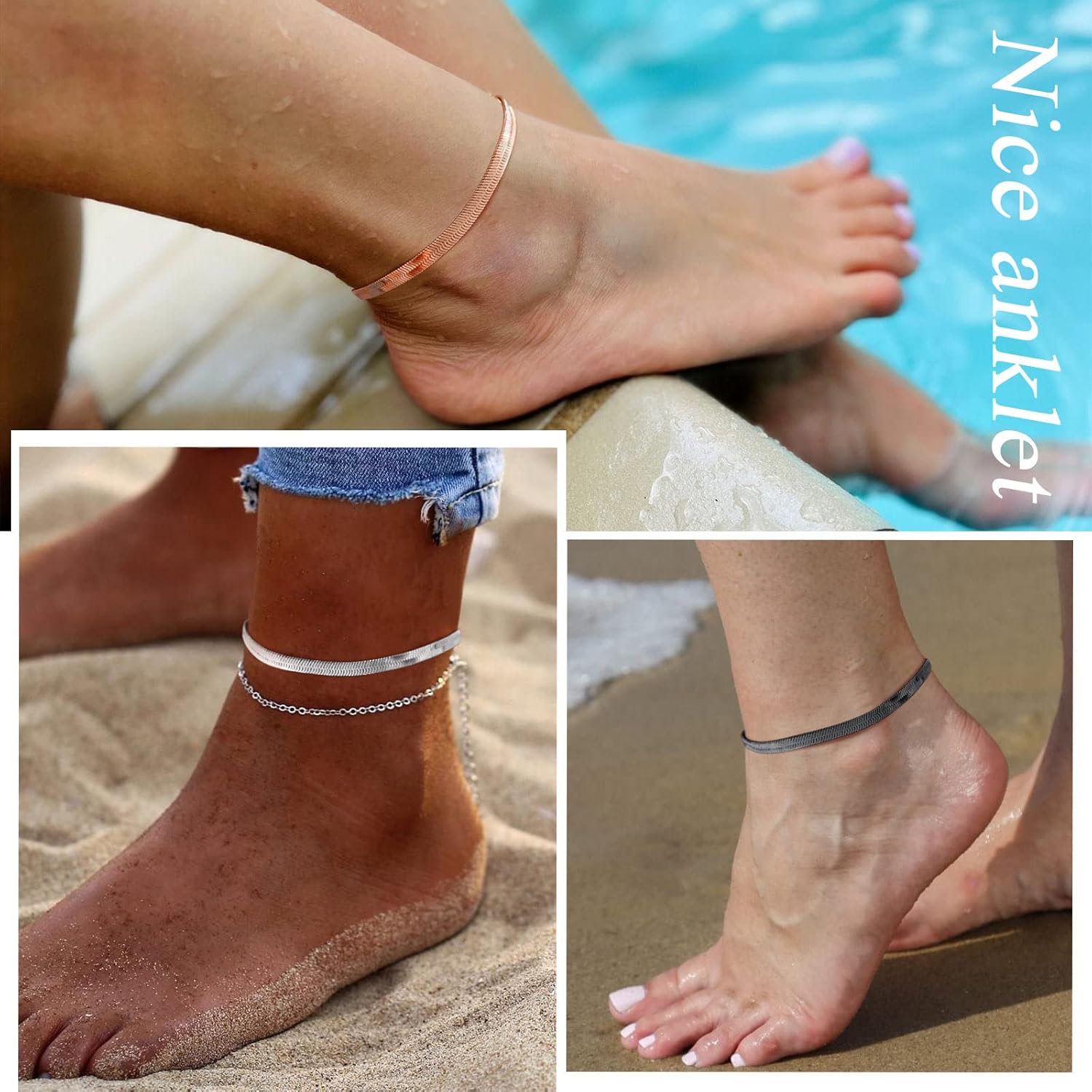 Elegant Herringbone Snake Chain Anklets