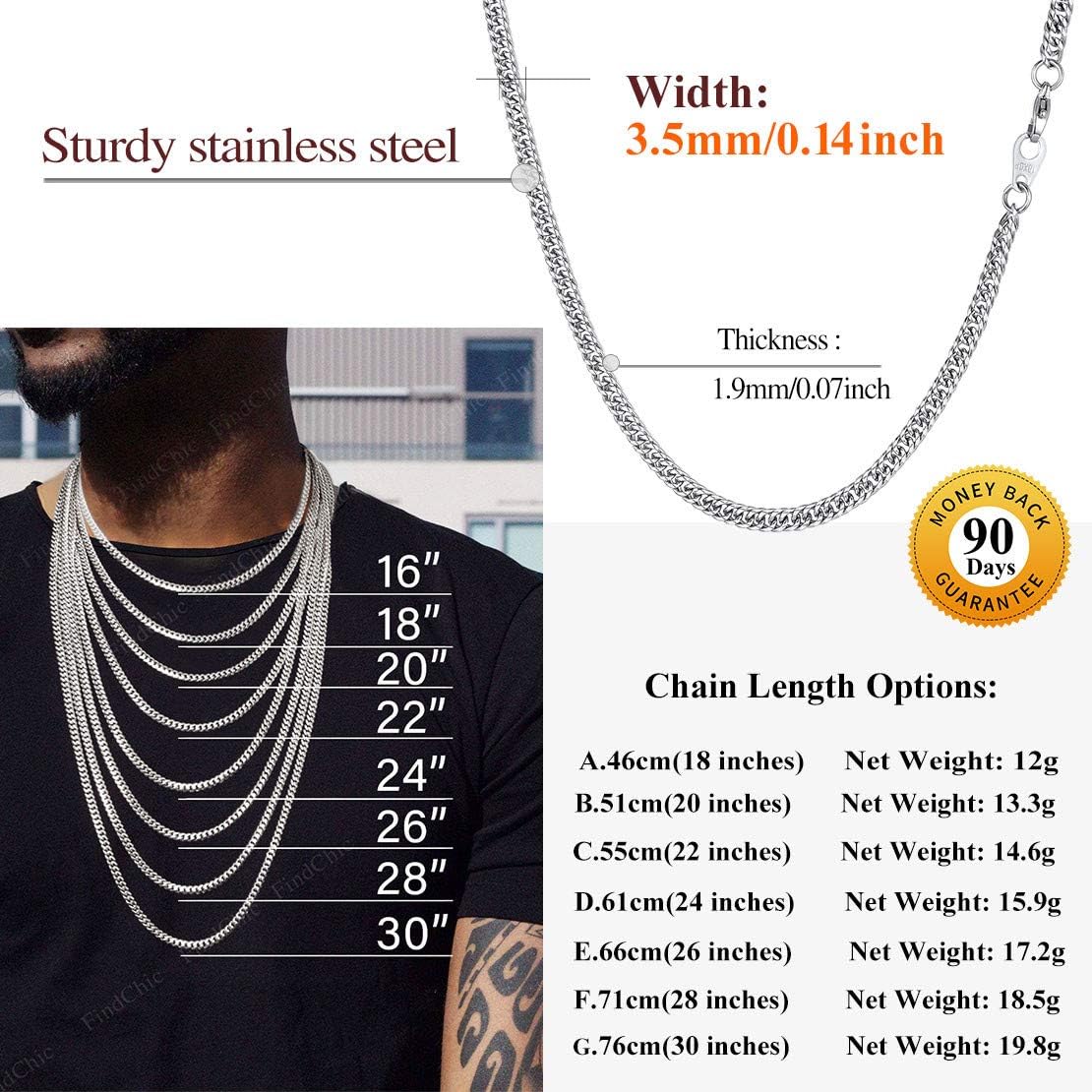 3.5MM Cuban Double Tight Curb Link Chain Necklace