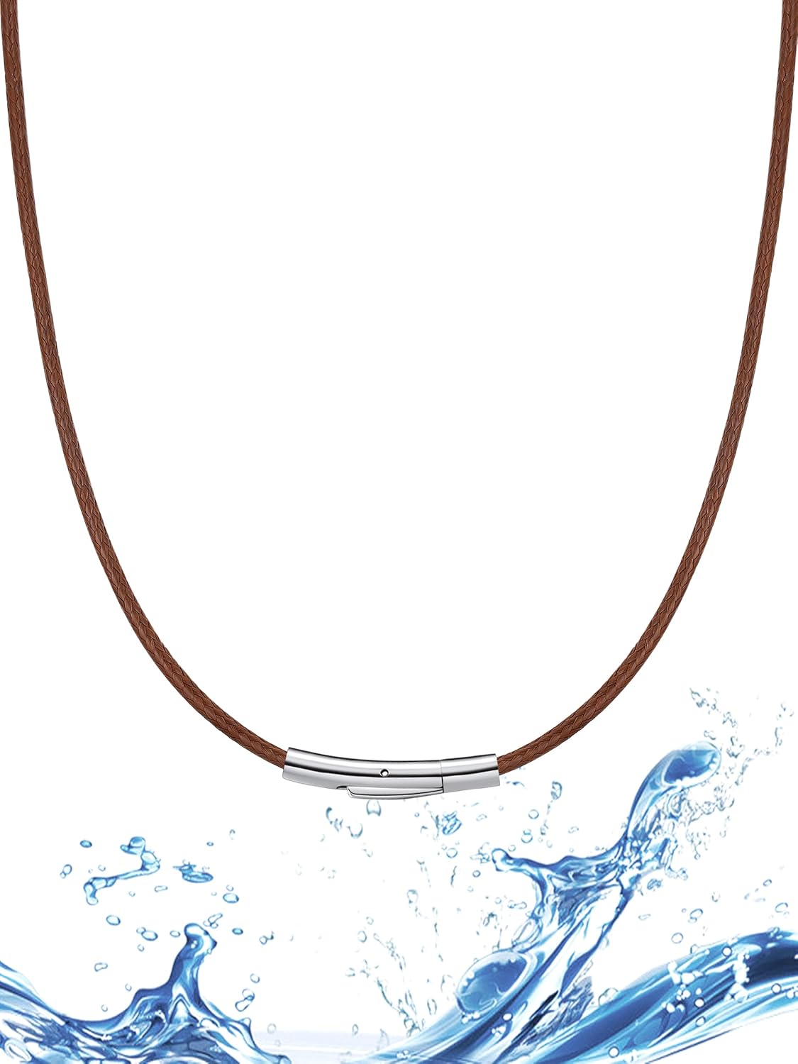 2mm Brown Braided Cord Leather Necklace with Stainless Steel Clasp 