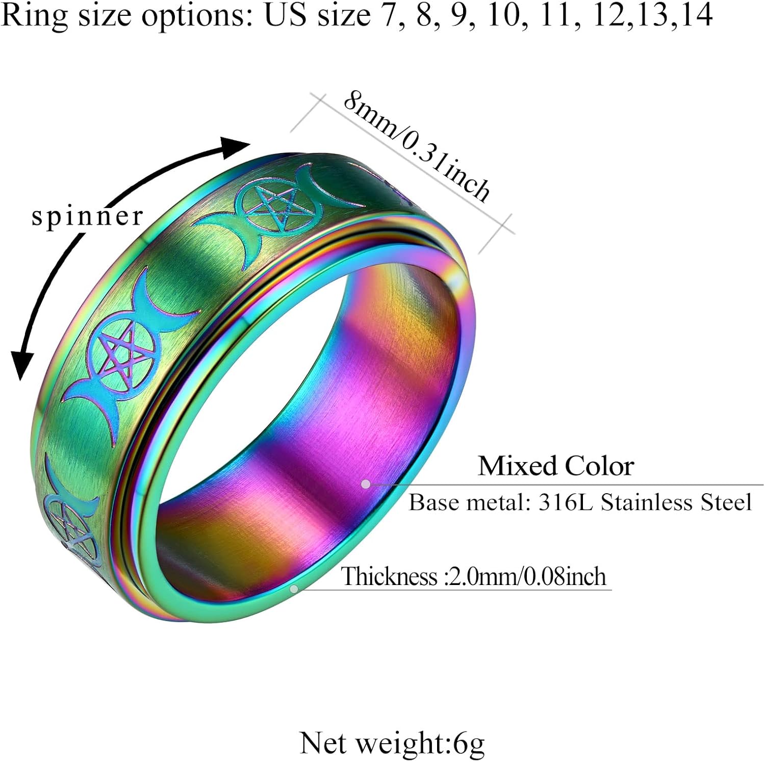 Triple Moons Spinner Band Rings