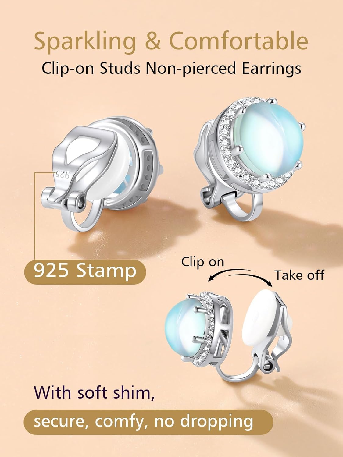 Clip on Round Synthetic Moonstone Stud Earrings