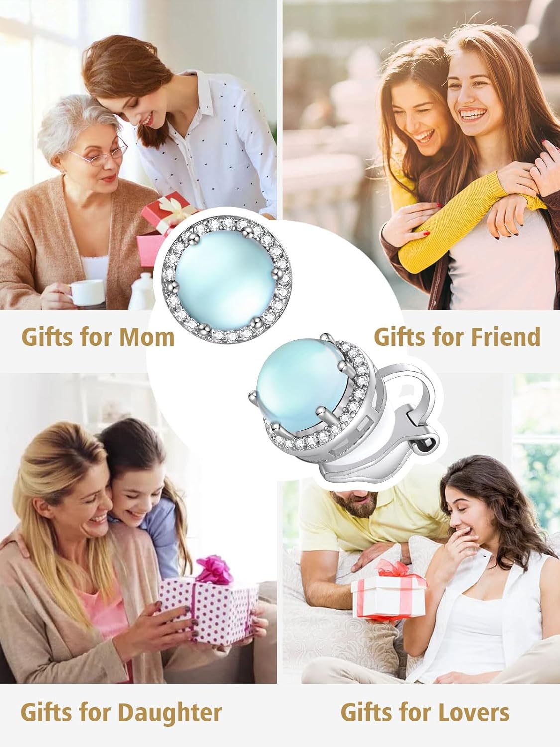 Clip on Round Synthetic Moonstone Stud Earrings