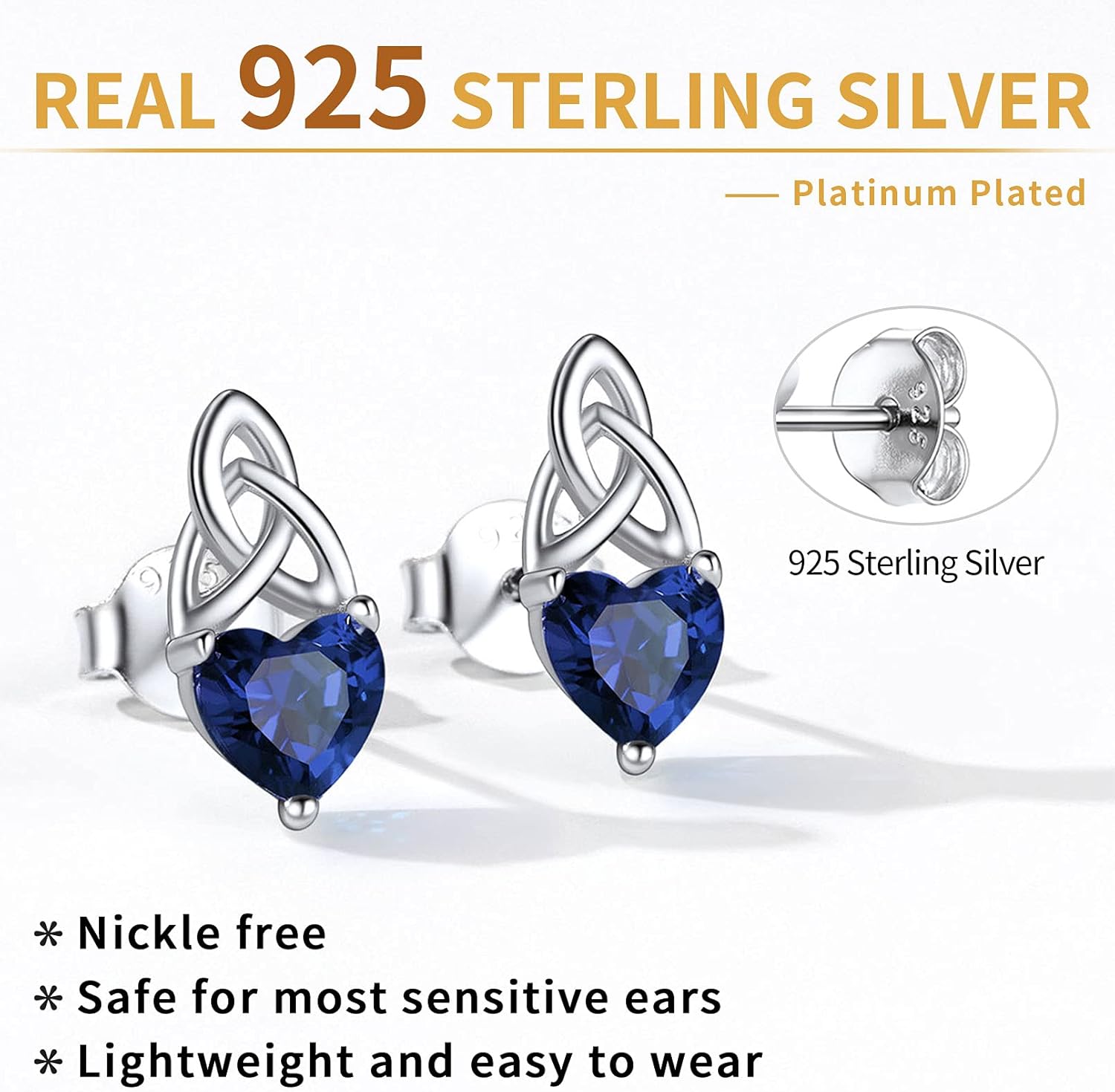 Brilliant Heart Cut Birthstone & Celtic Knot Stud Earrings