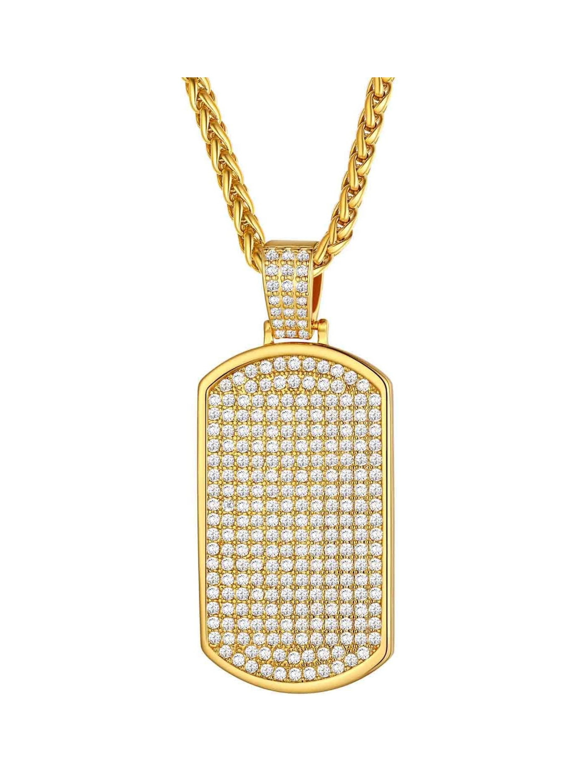 Dog Tag Chain with Cubic Zirconia Necklace 