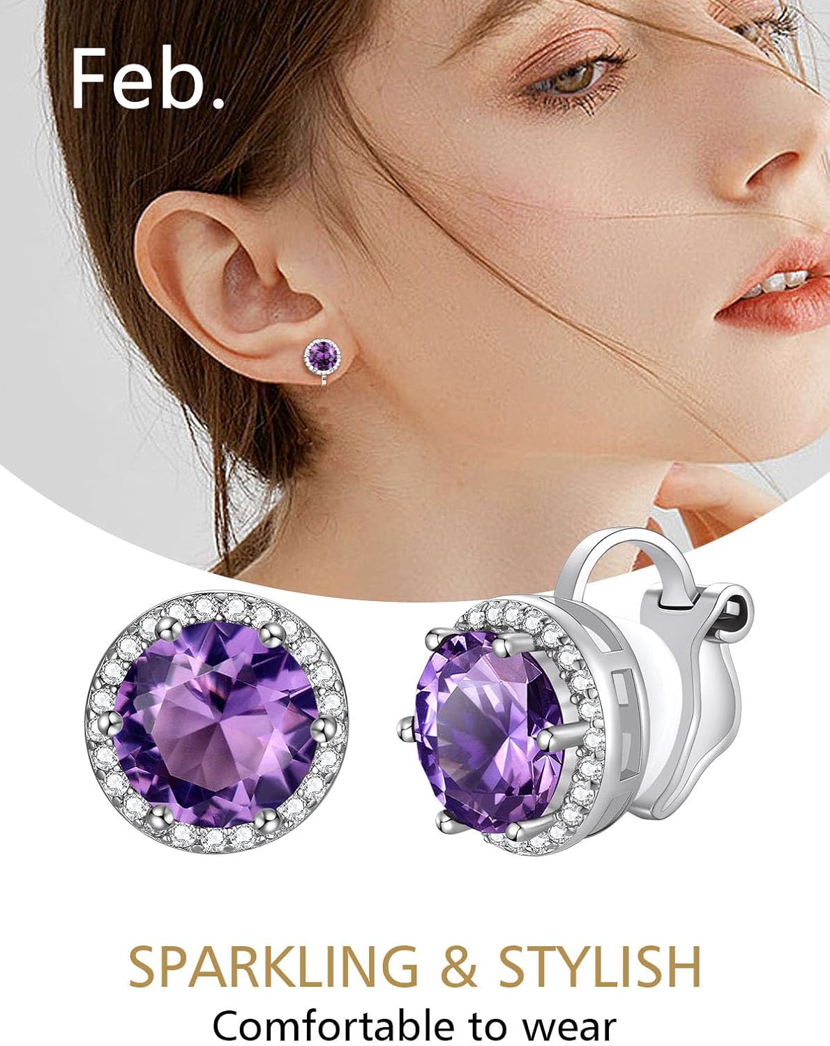 Clip on Round Birthstone Stud Earrings
