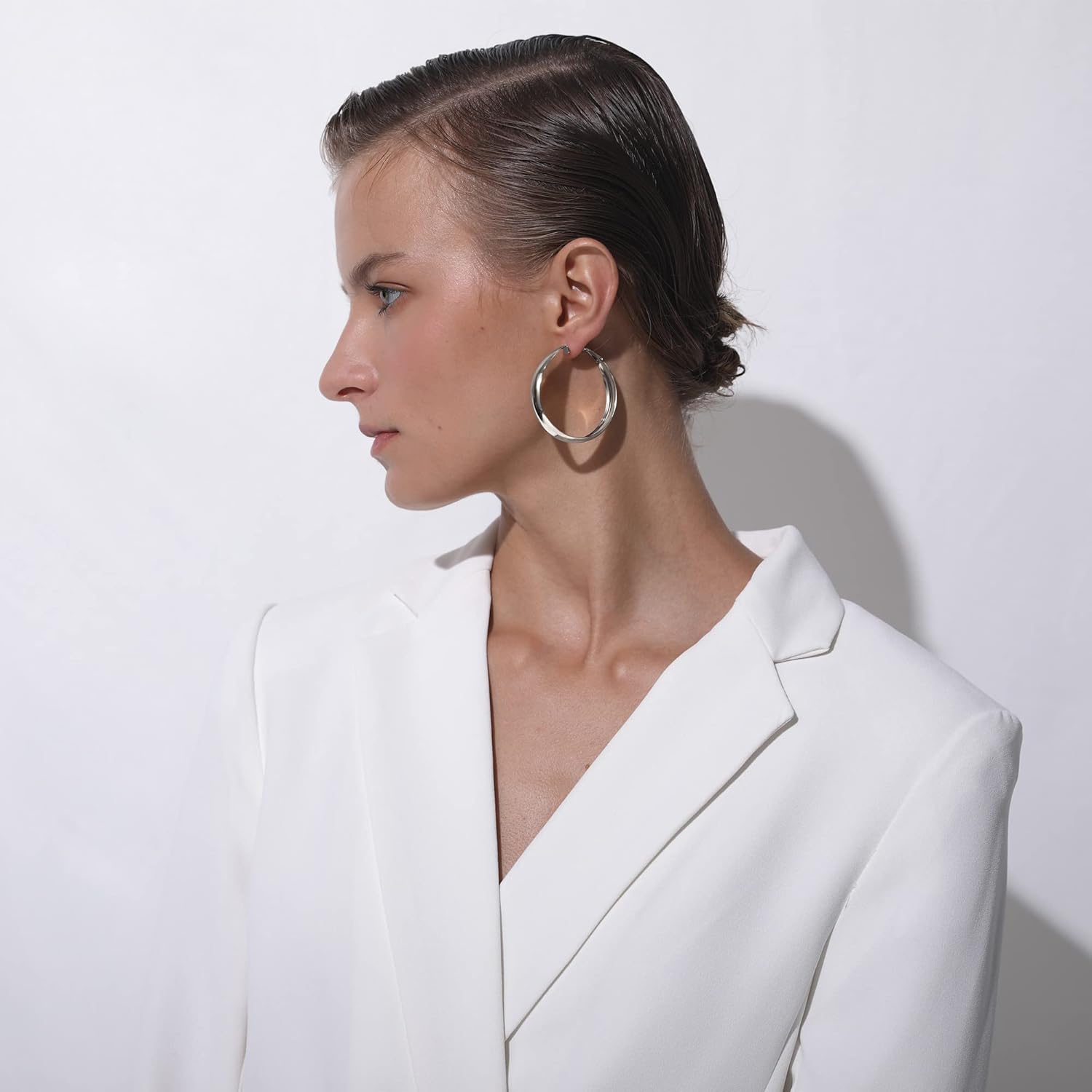 Stainless Steel Wide Hoop Earrings  for Women