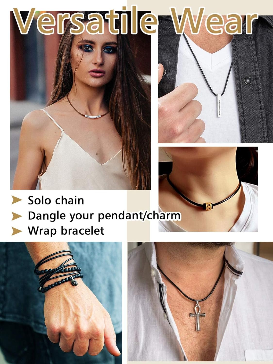 3mm Brown Braided Cord Leather Necklace with Stainless Steel Clasp 