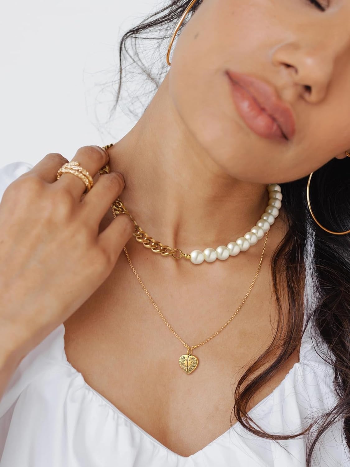 Trendy Punk Half Pearl Choker Necklace