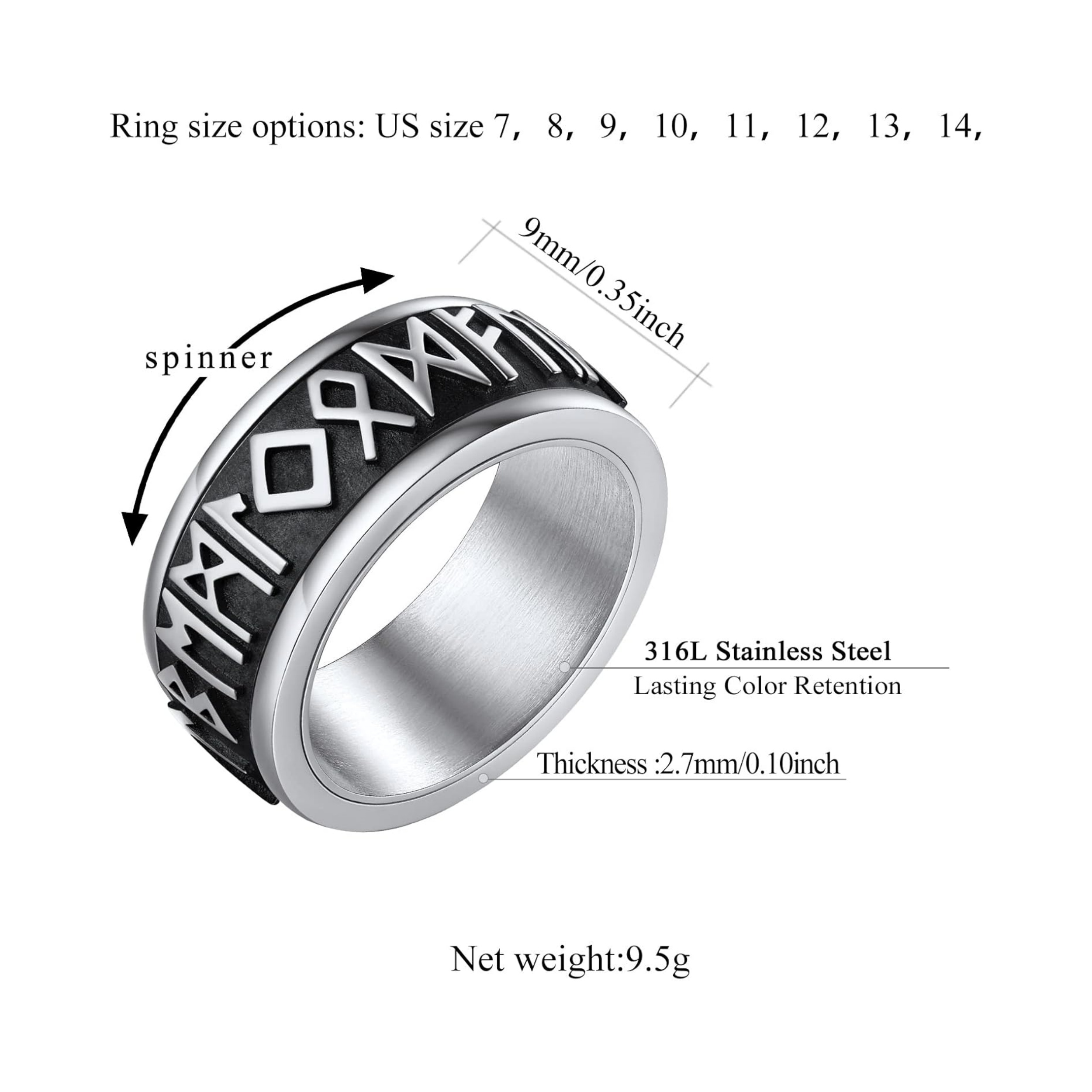 Viking Rune Spinner Anxiety Stress Relief Rings