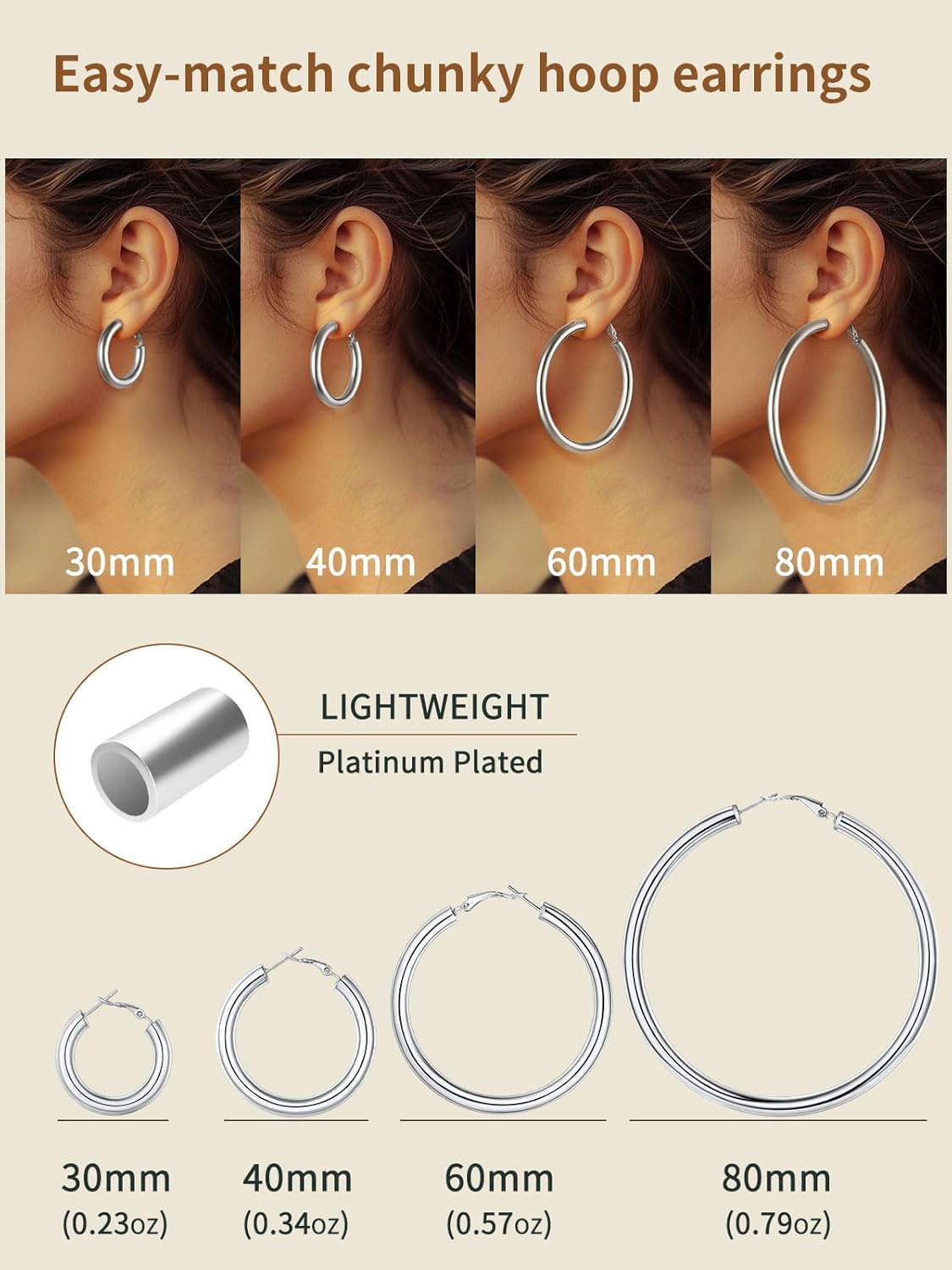 Classic Stainless Steel Tube Hoop Rounded Loop Earrings