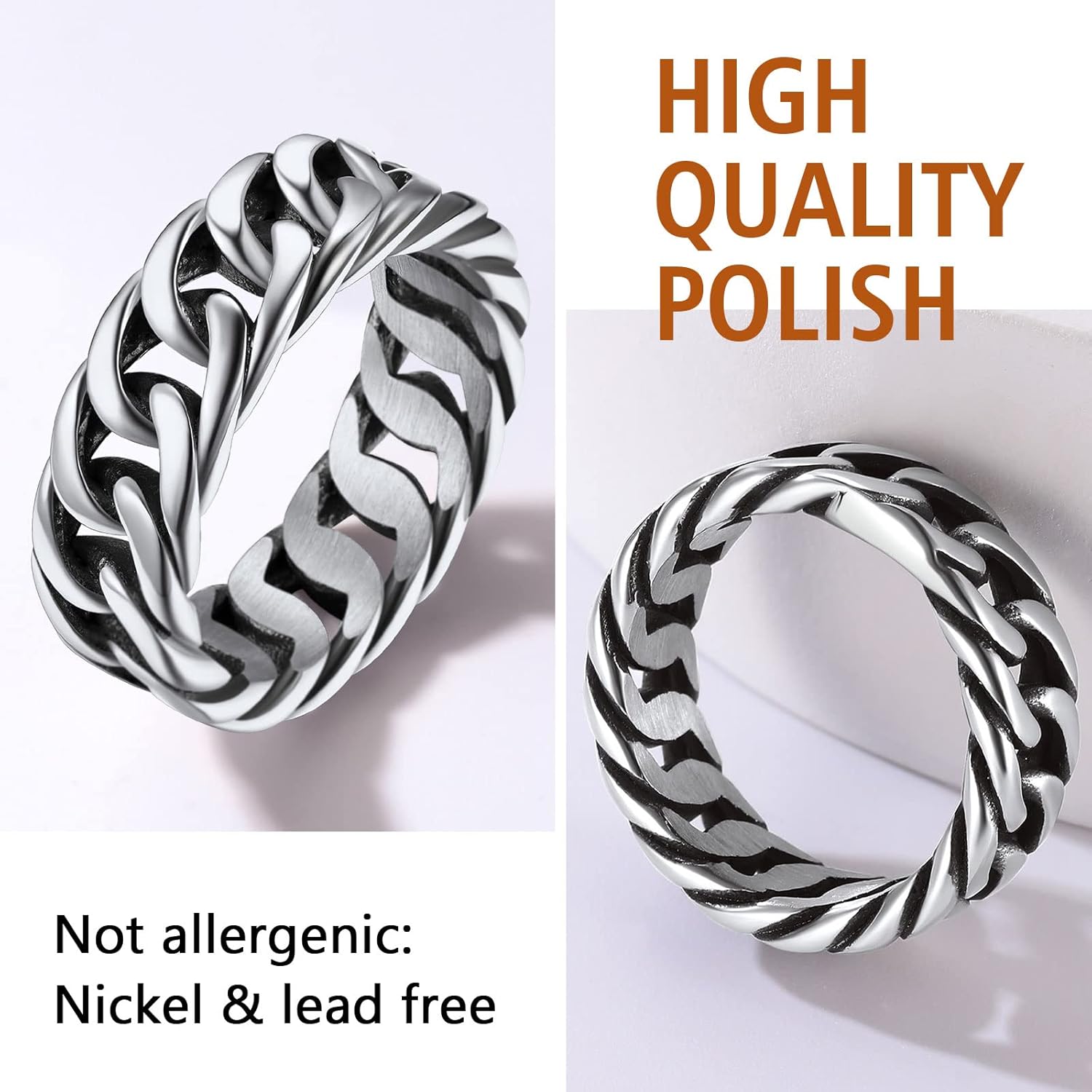 Index Middle Knuckle Finger Hollow Band Statement Chain Rings