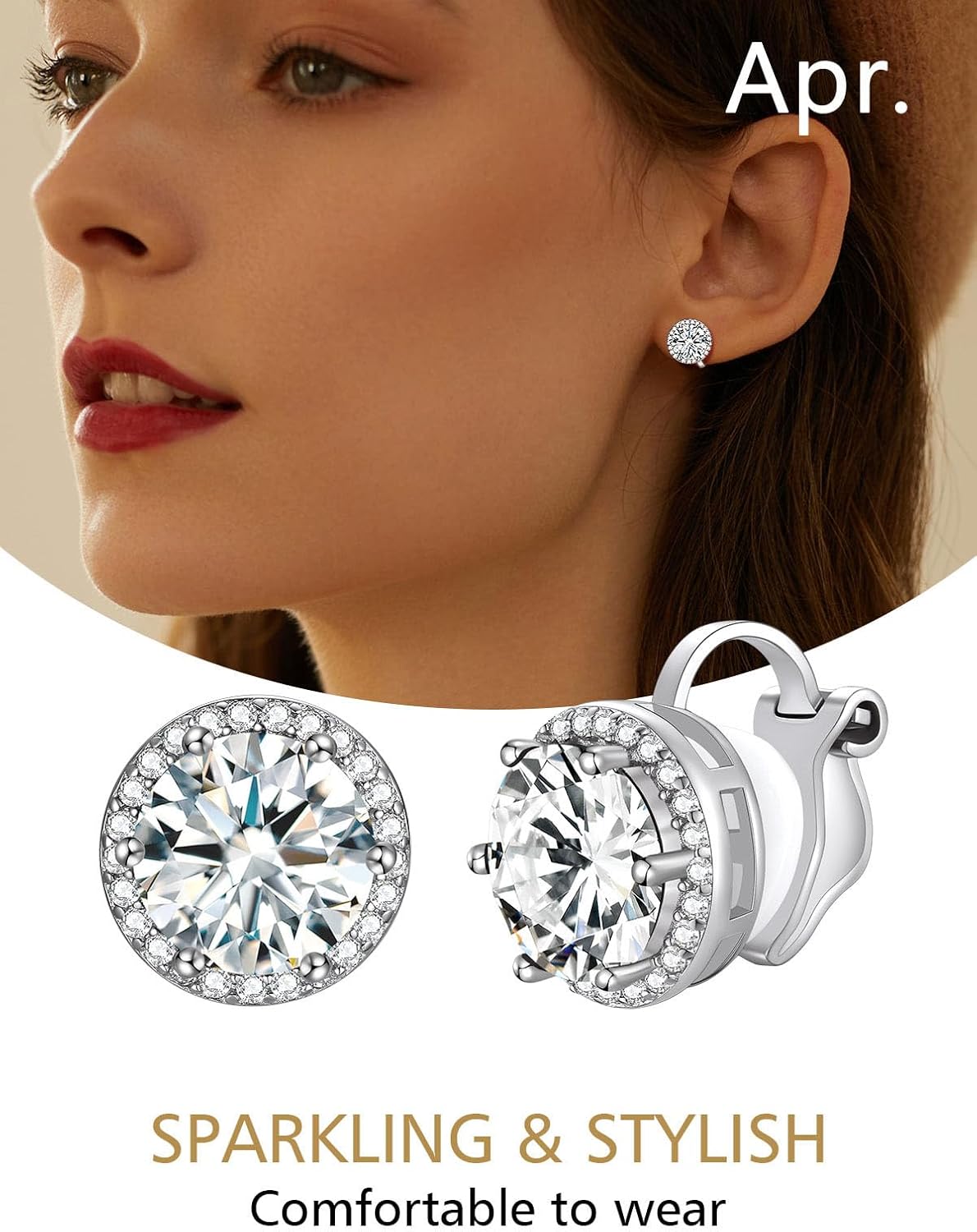 Clip on Round Birthstone Stud Earrings