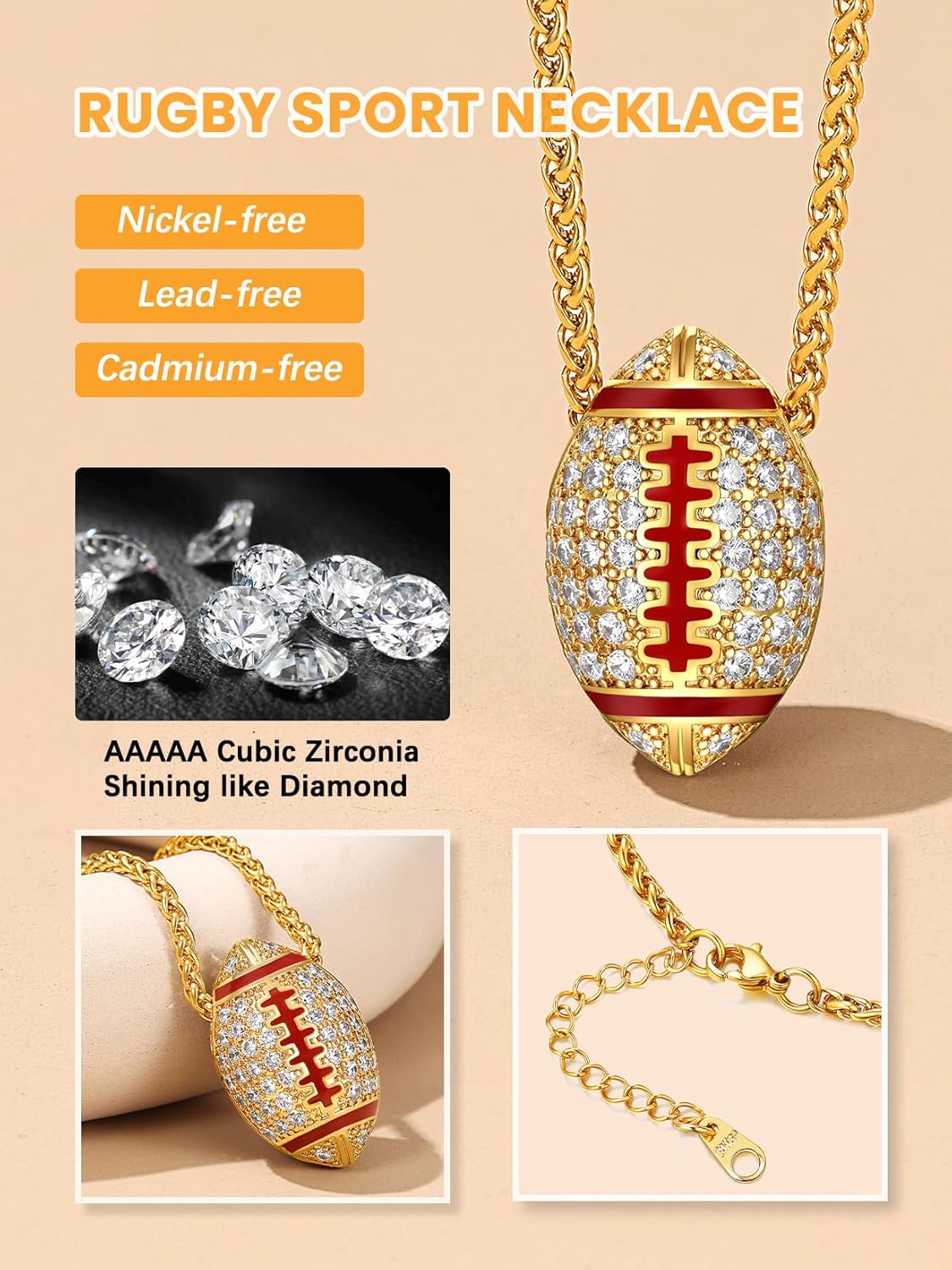 Rugby Ball Gold Ball Pendant Necklace