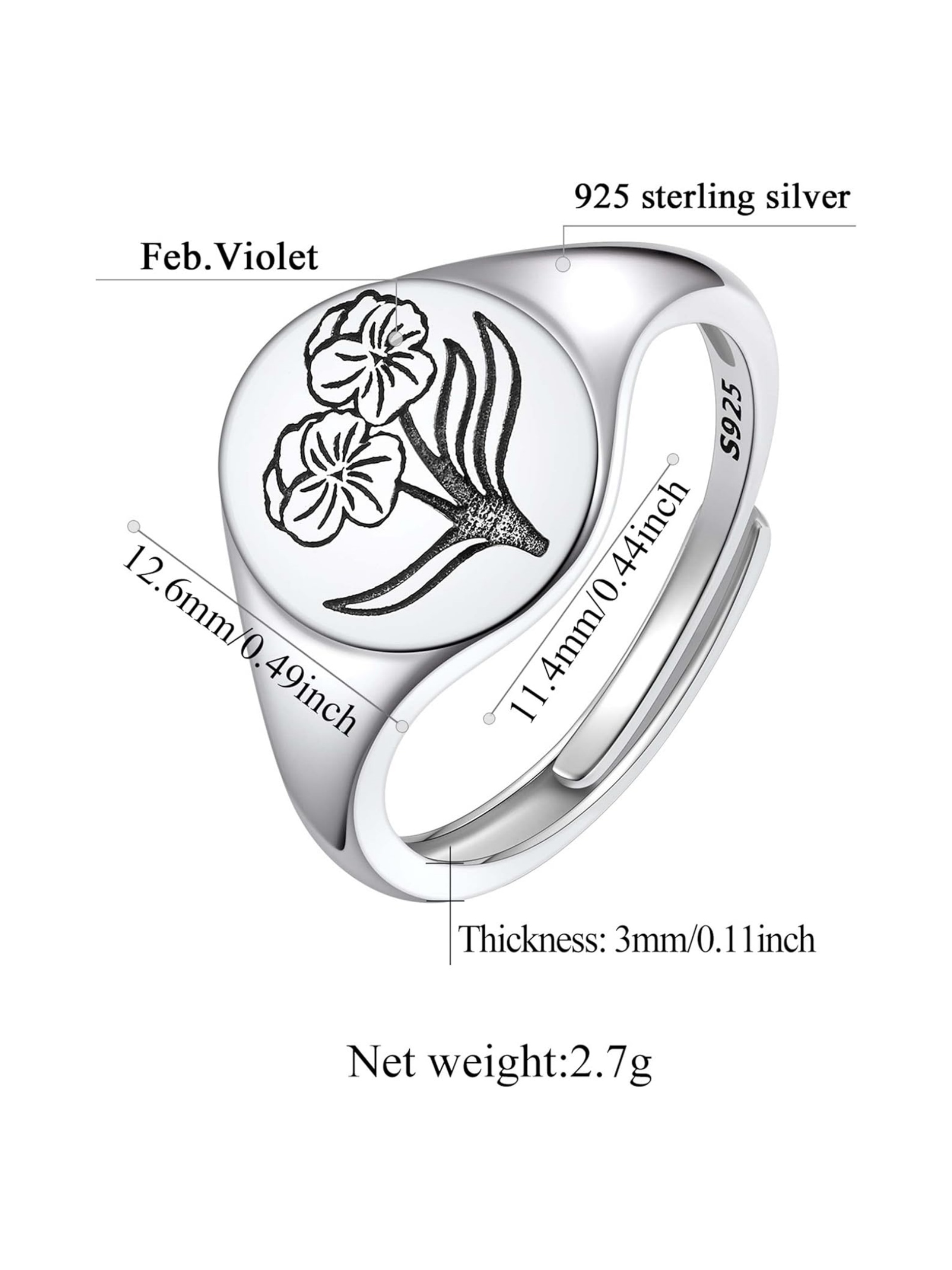 Birth Month Flower Signet Ring