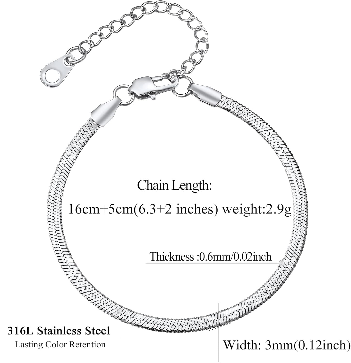 Dainty Flat Snake Herringbone Wrist Link Bracelets 