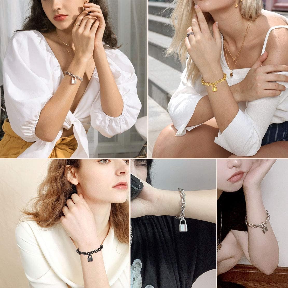 Chunky Cable Chain Padlock Charm Bracelets 