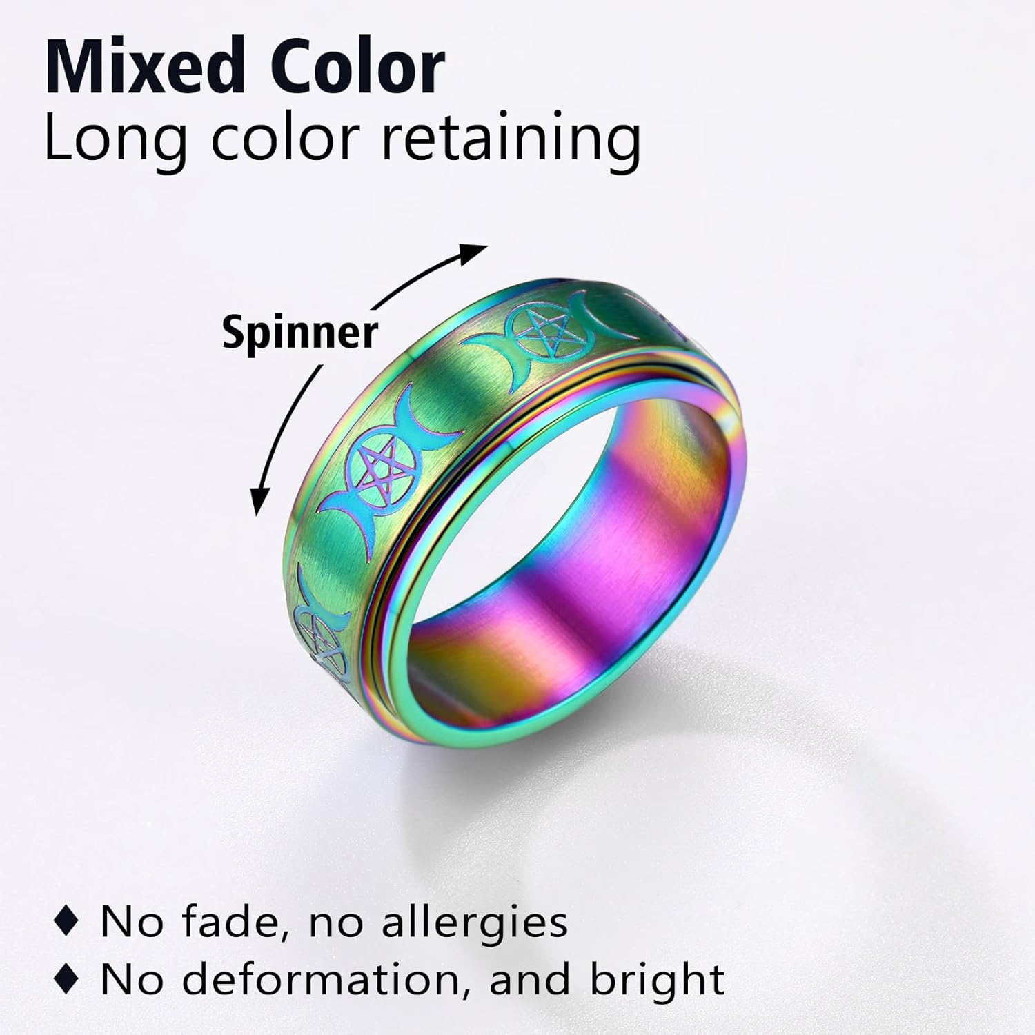 Triple Moons Spinner Band Rings