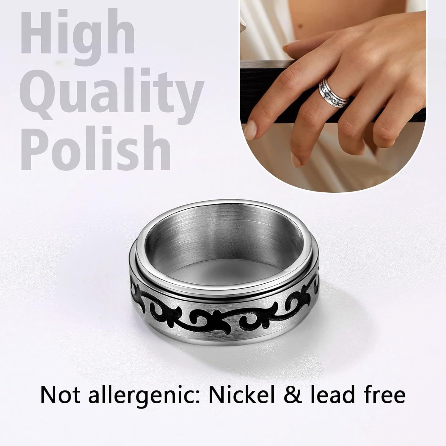 Rattan Pattern Spinner Band Rings